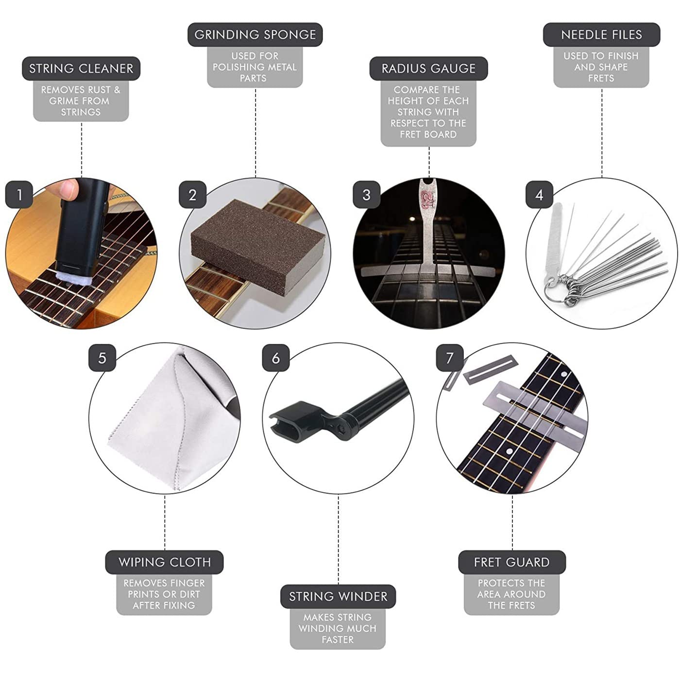 Guitar Repairing Maintenance Tool Kit 72Pcs Guitar Repair Kit Including Guitar Strings, Plectrums, Bridge, Guitar Code For Acous