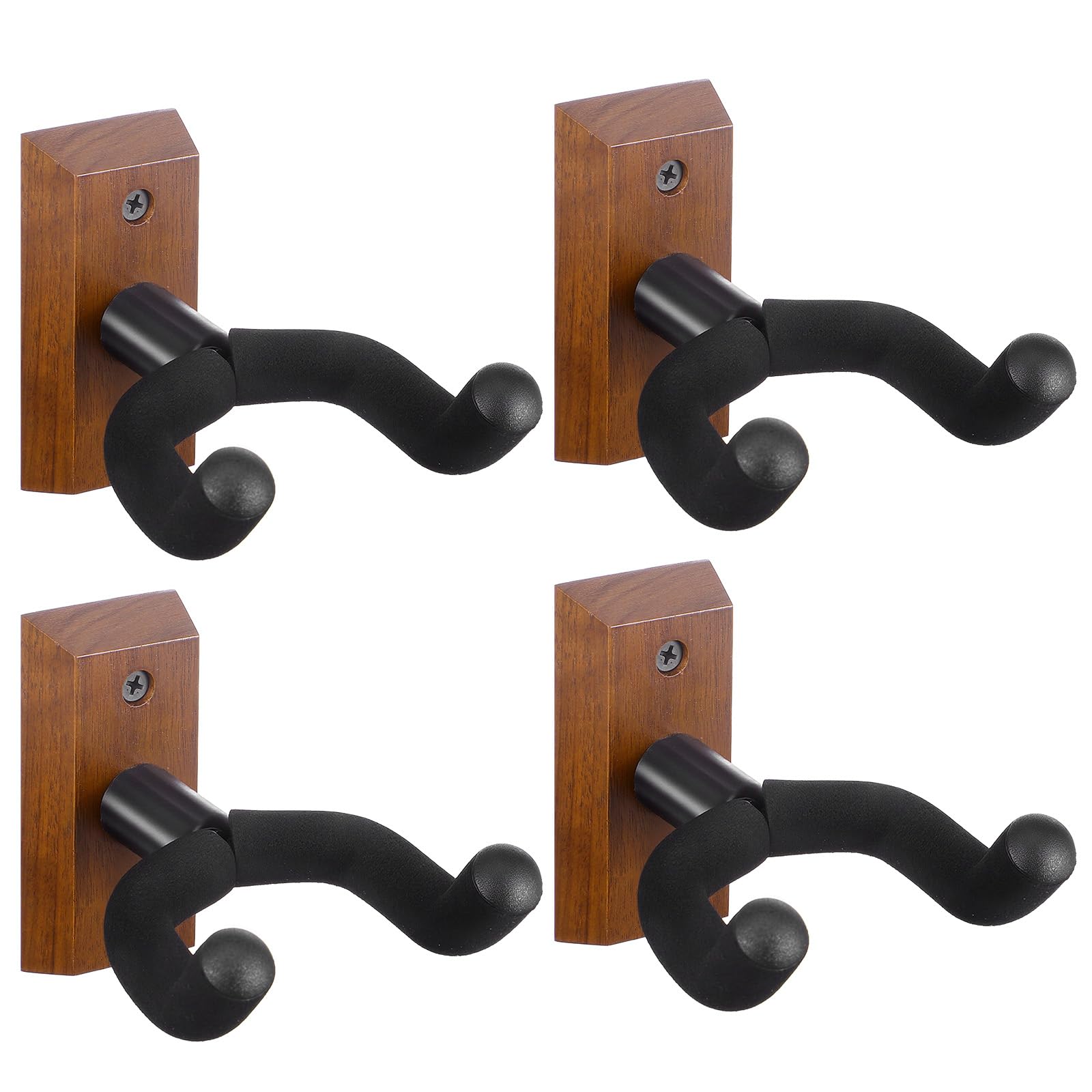AOZUO 4 Pack Guitar Wall Mount, Black Walnut Wood Guitar Hanger U-Shaped Wall Hanger Mount with Rotatable Soft Guitars Hook for 