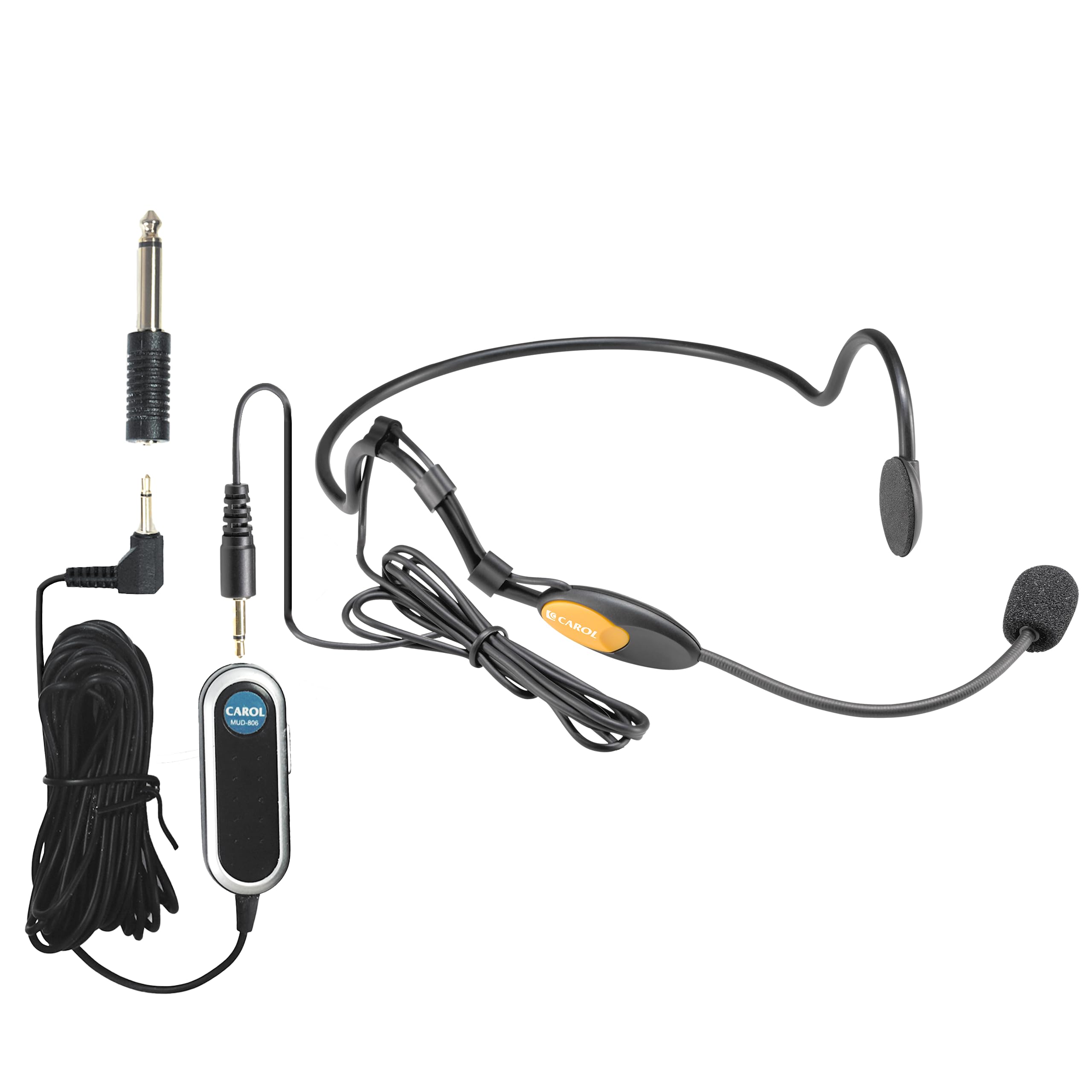 CAROL MUD-806 Comfortable Headworn Condenser Microphone with 5ft Cable, 3.5mm TS Mono Plug, in-Line Control (ON/Off Power Box), 