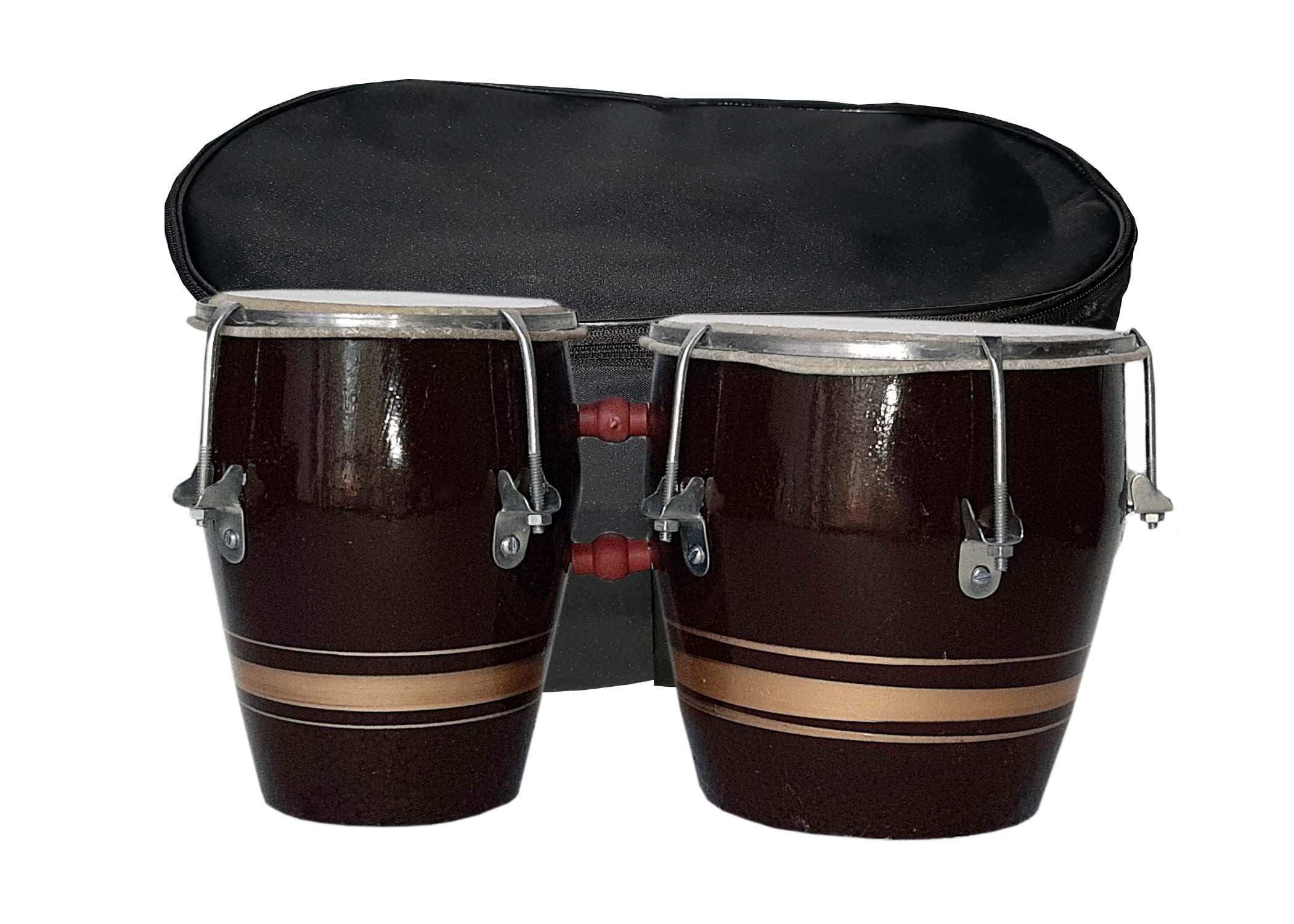 Gt Manufacturers Professional Two Piece Hand Made Wooden Bango Drum Set Golden Patti With Bag (Brown)