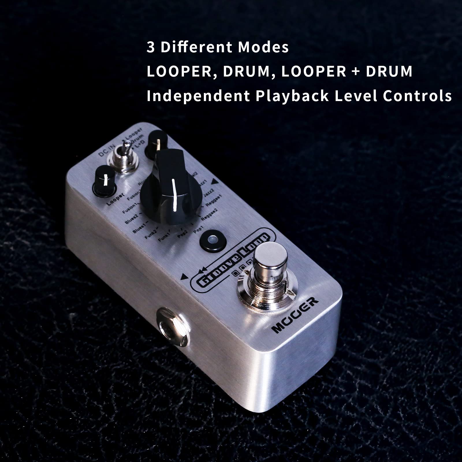 MOOER Groove Loop Drum Machine with 20 minutes Looper, 16 different Drum Grooves, 3 Modes, Tap Tempo to Loop, Record, Practice w