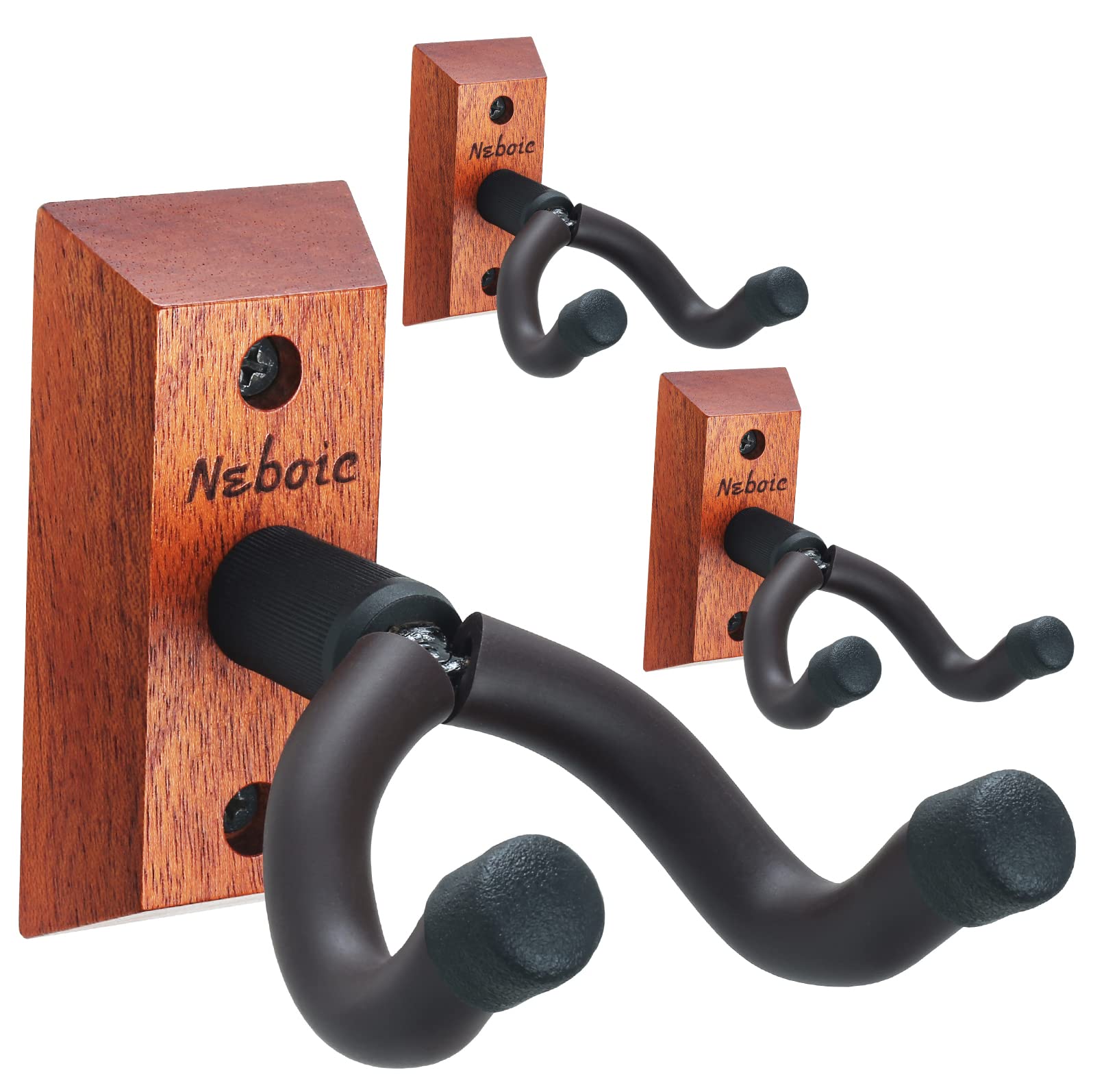 Neboic 3 Pack Guitar Wall Mount, Wood Guitar Wall Hanger, Guitar Hook, Guitar Accessories For Acoustic Electric Bass Guitar Ukul