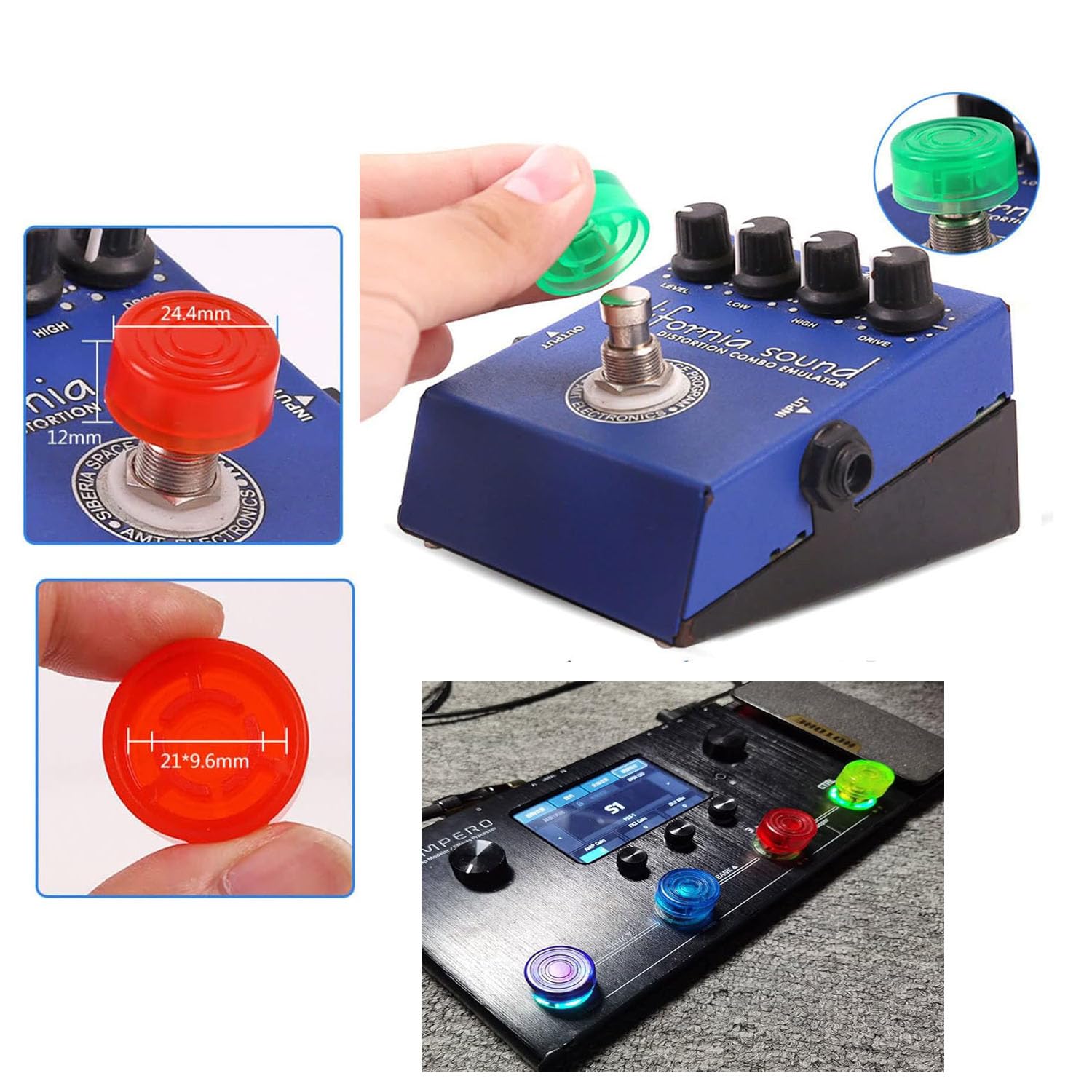 Jiayouy Guitar Effect Pedal Footswitch Toppers Foot Nail Cap Protection Cap for Guitar Effect Pedal Protection Cap Colorful 20PC