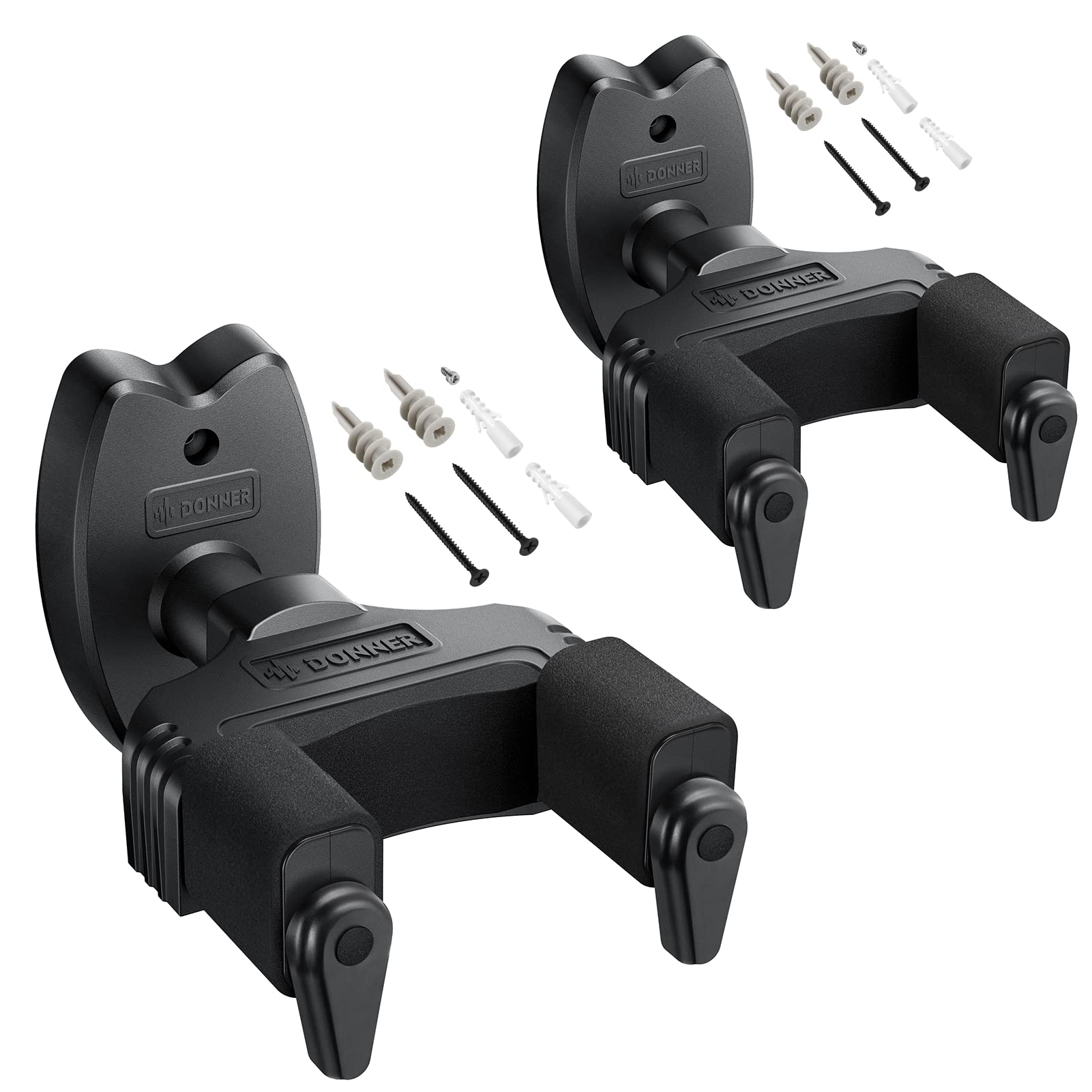 Donner Guitar Wall Mount Locking 2-Pack, Guitar Wall Hangers Auto Lock For Acoustic Electric Guitar Bass Mandolin, Black