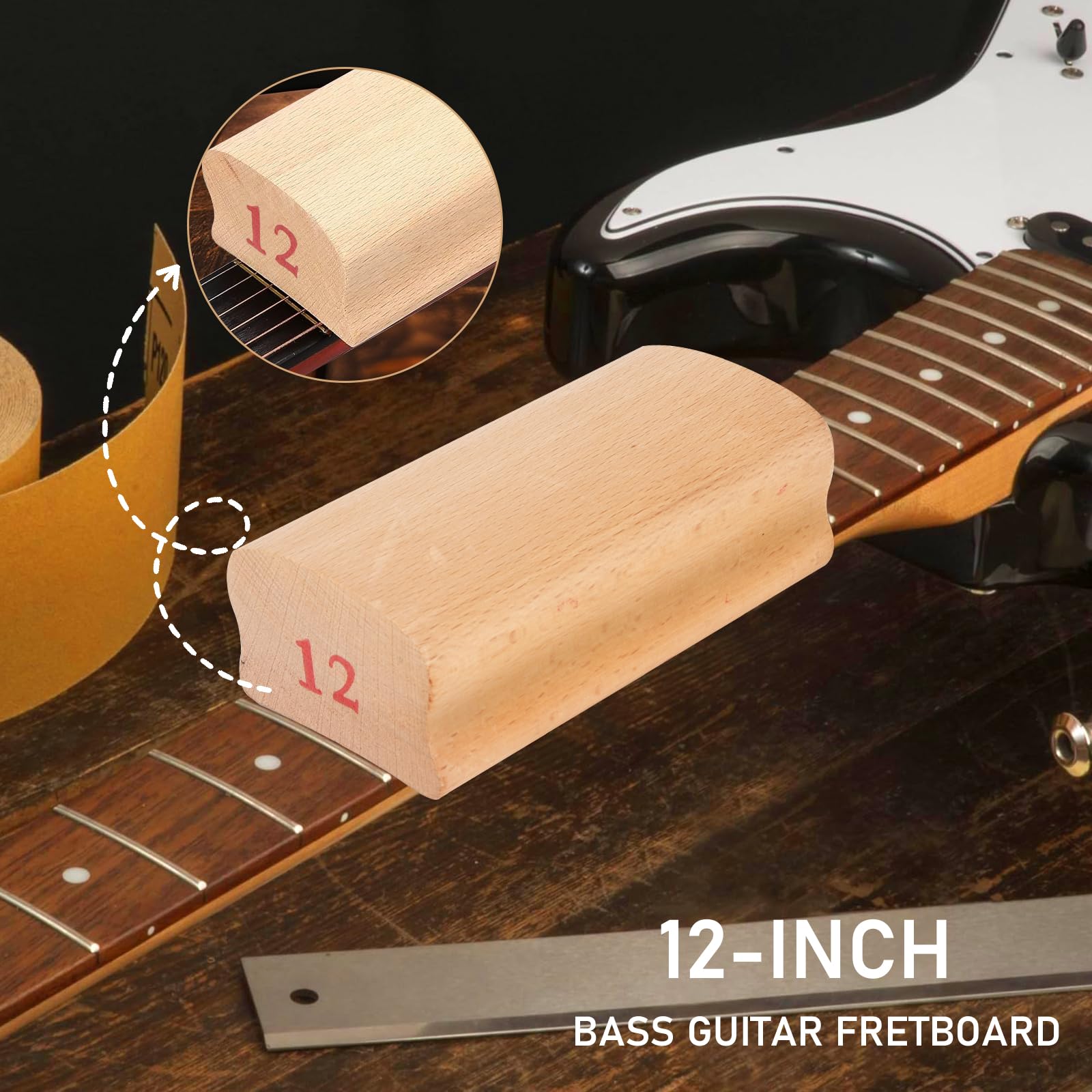 12 Radius Sanding Block, Guitar Fingerboard, Radius Sanding Block Fret Leveling Luthier Tools for Electric Acoustic Guitar Bass