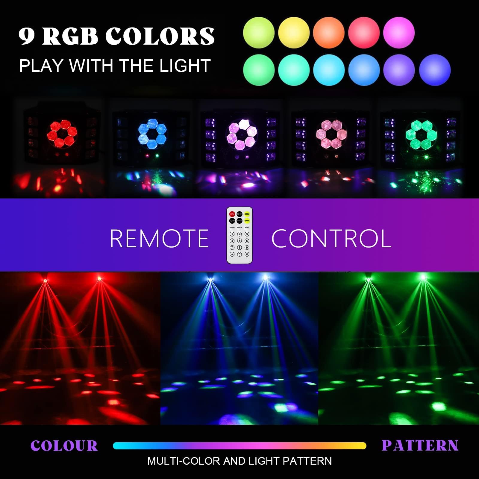 Dj Lights 100W Bee Eye UV Strobe Stage Light LED Sound Activated Rave Light, 14 CH DMX512 and Remote Control for Halloween Birth