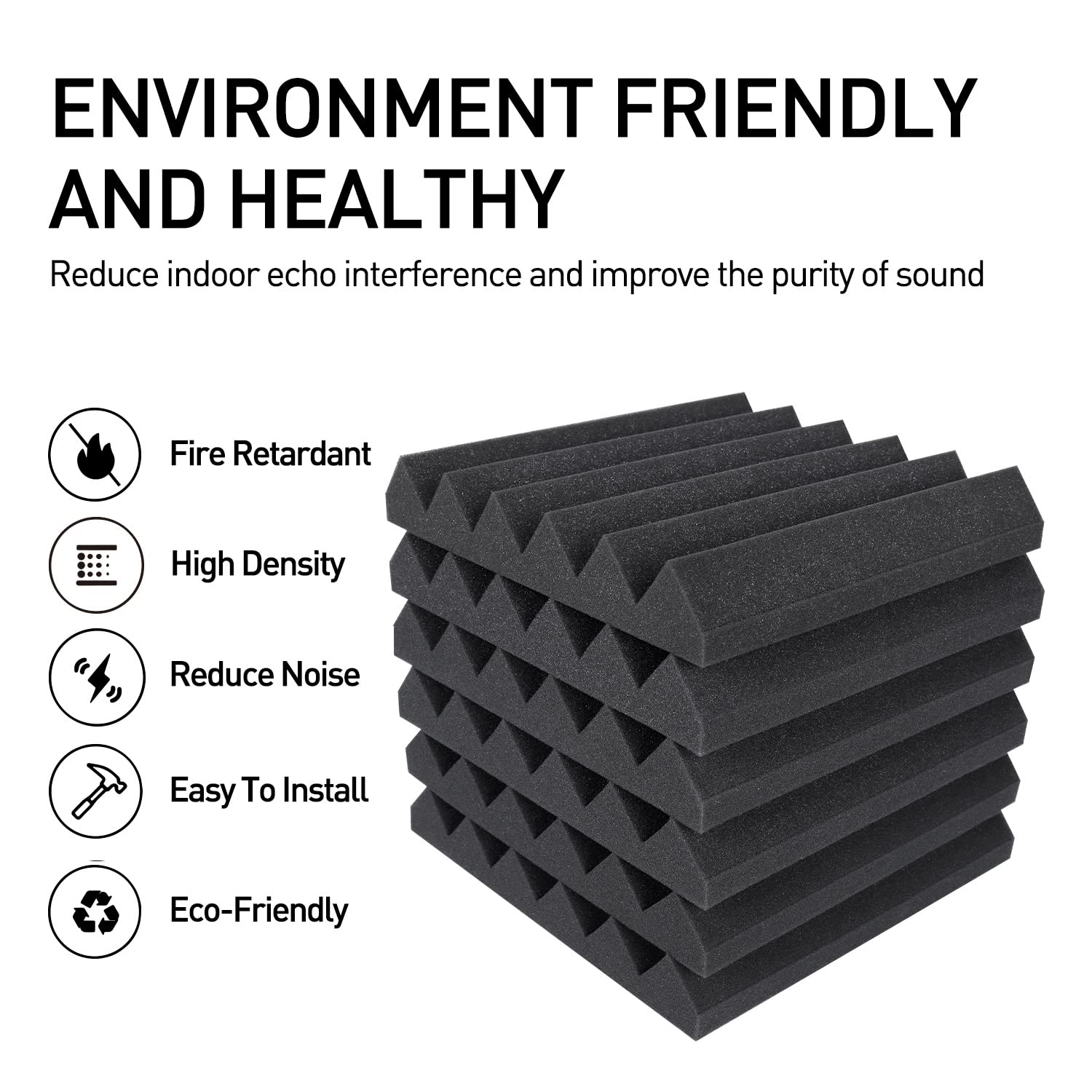 Focusound 50 Packs Acoustic Foam Panels Wedge 2'' X 12'' X 12'', Soundproofing Foam Noise Cancelling Foam with 300 PCS Double-Si
