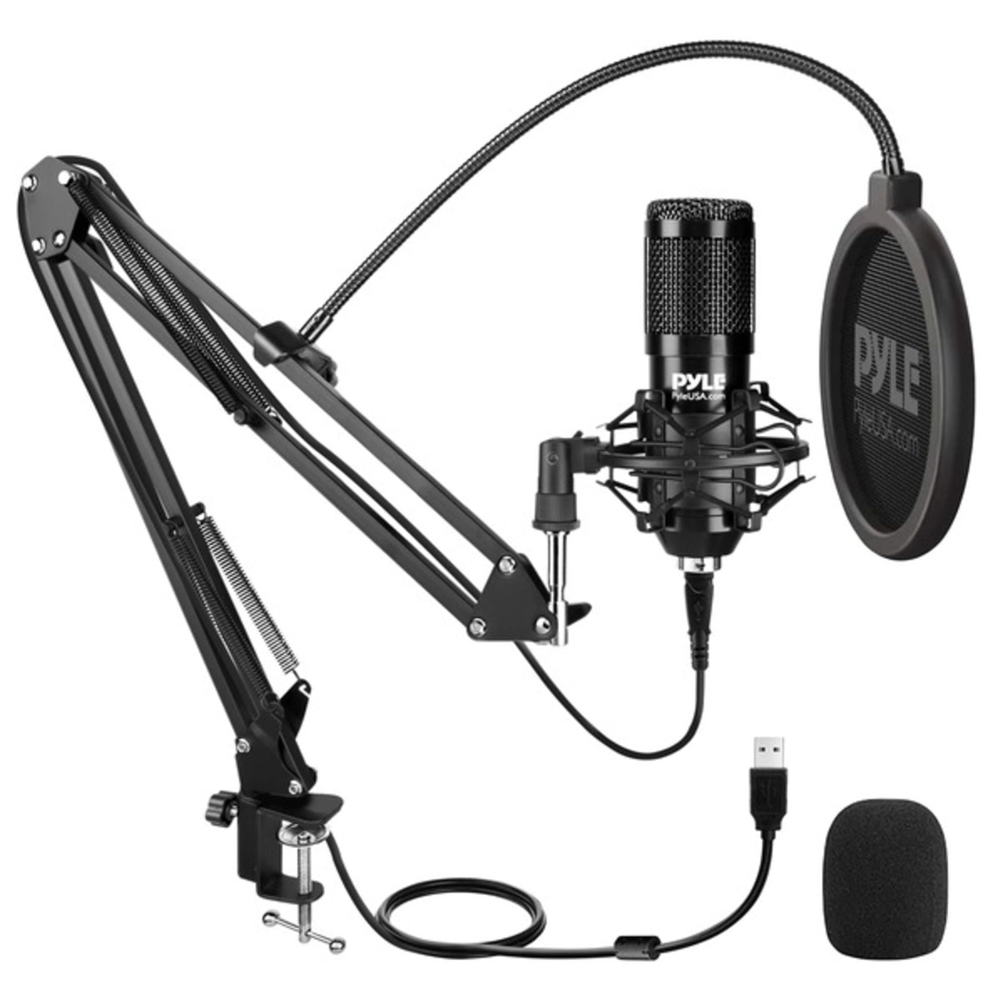 Pyle USB Microphone Boom Mic Kit - Audio Cardioid Condenser Mic w/Boom Arm Stand and Pop Filter - for Gaming PS4, Streaming, Pod