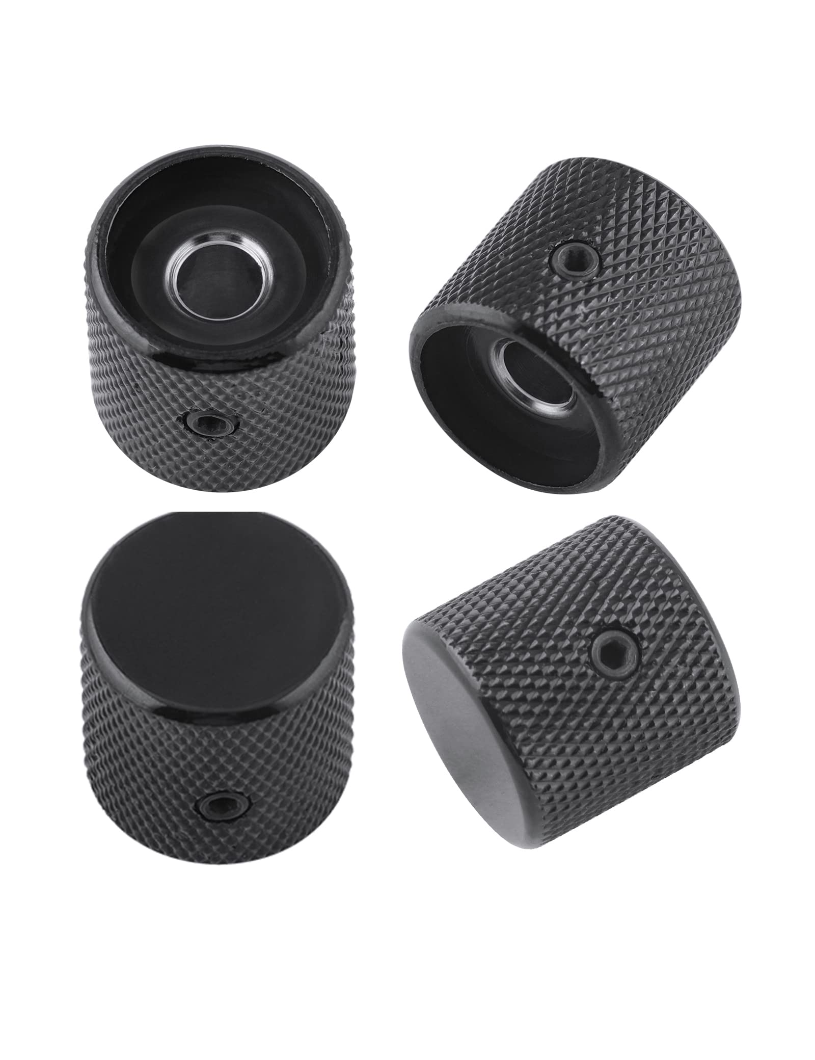 Rubatone Metal Guitar Knobs Flat Top Control Knobs With Black Knurled Barrels 6Mm Split Shafts Volumn Tone Control Knobs Screw T