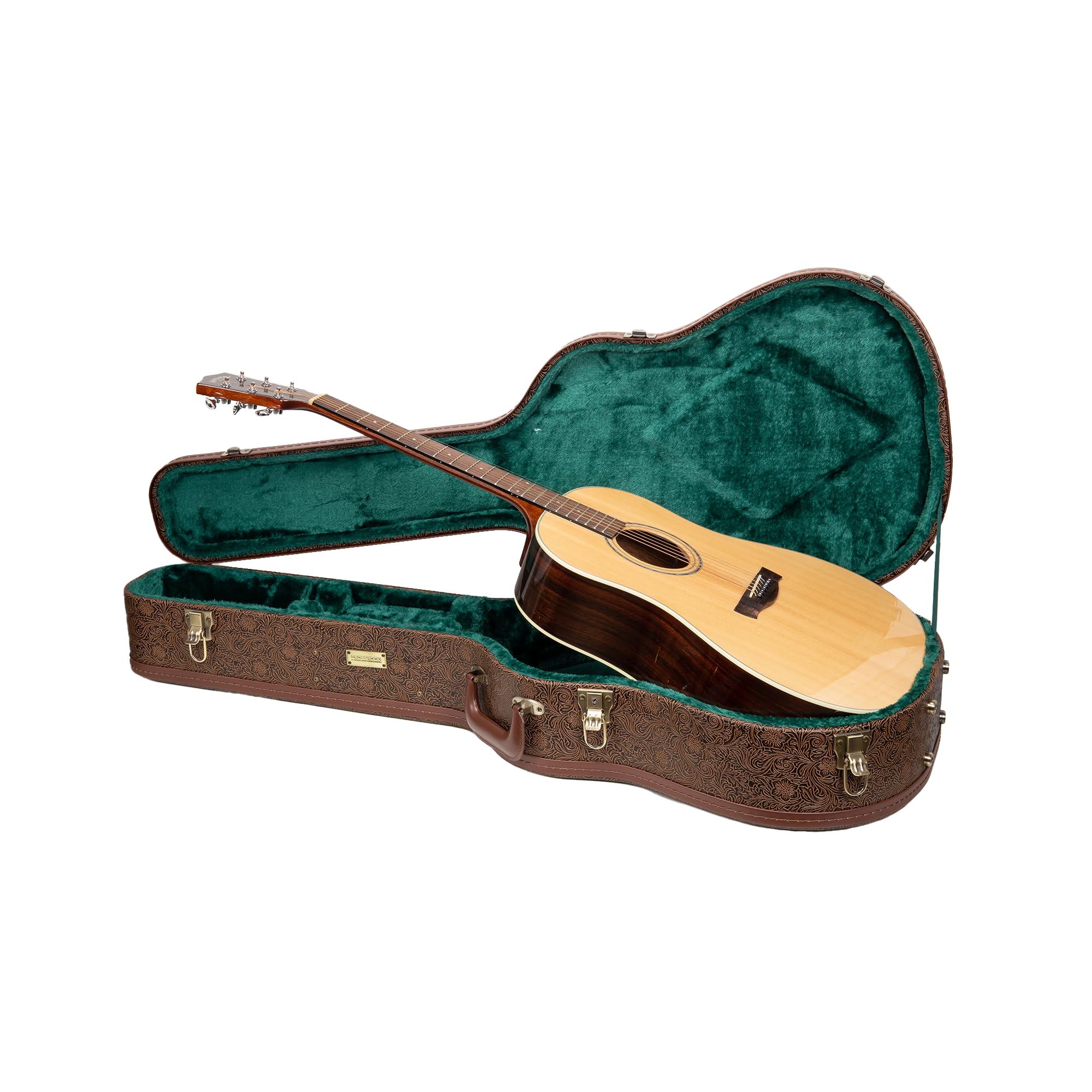 Crossrock Wooden Dreadnought Acoustic Guitar Case For Gibson J-45 / Martin D-Style | Blossom Brown Faux Leather, Forest Green Ve