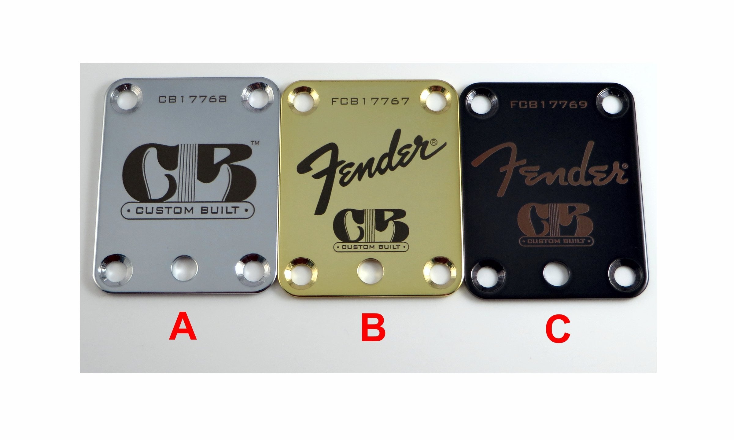 Standard 4 Bolt Style Guitar Neck Plate With Micro Tilt - Choose Color And Design - Custom Dark Engraved