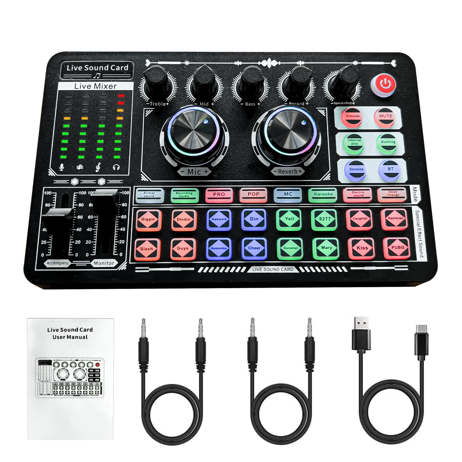 Kilogograph F999 Classic - 2 Channel Usb-C Dj Mixer Sound Board With Effects, Audio Interface For Pc Mac Iphone Android, Sound C