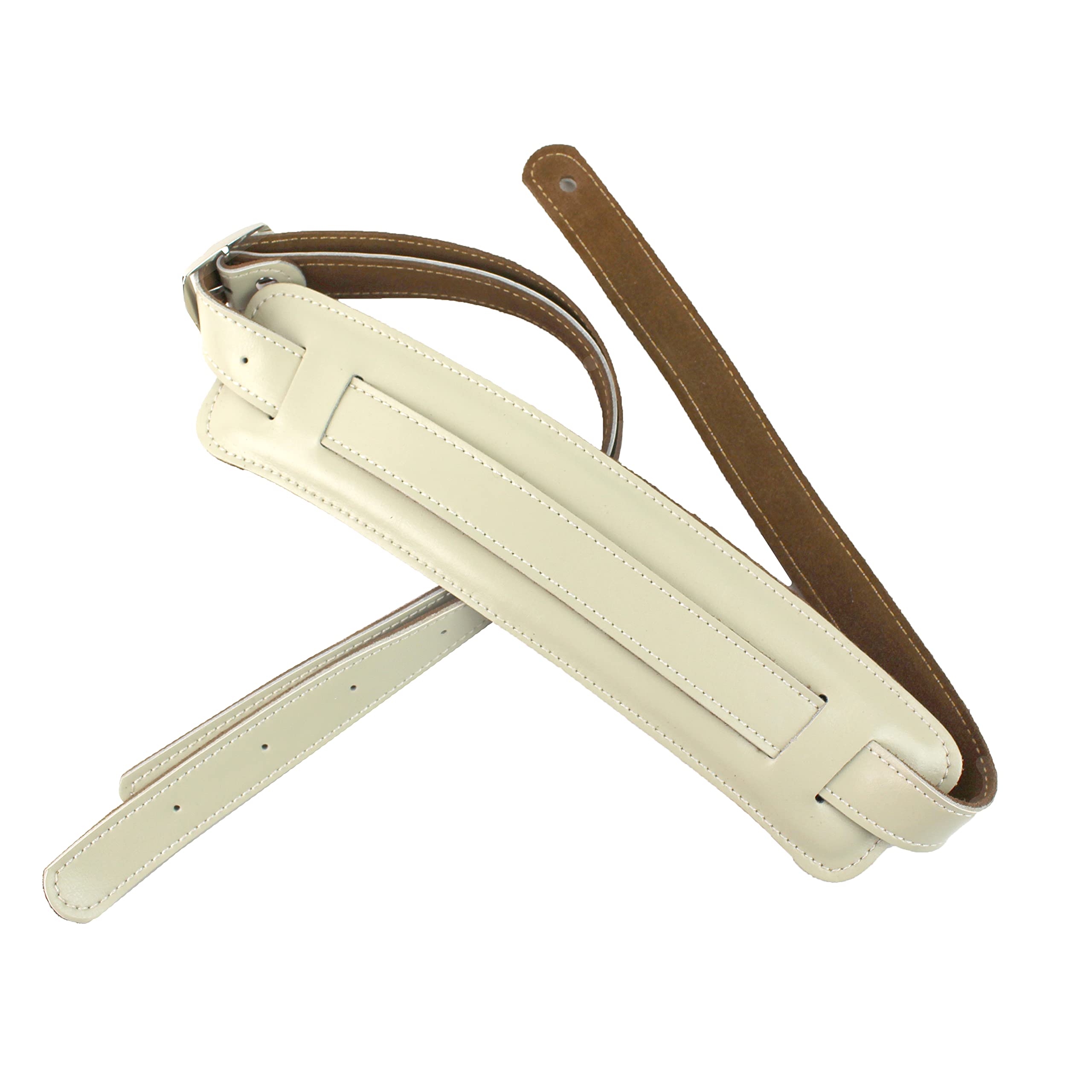 Walker And Williams C-19-Wht Aged White Premium Soft Grain Leather Vintage Slash Guitar Strap With Deluxe Suede Backed Pad Extra
