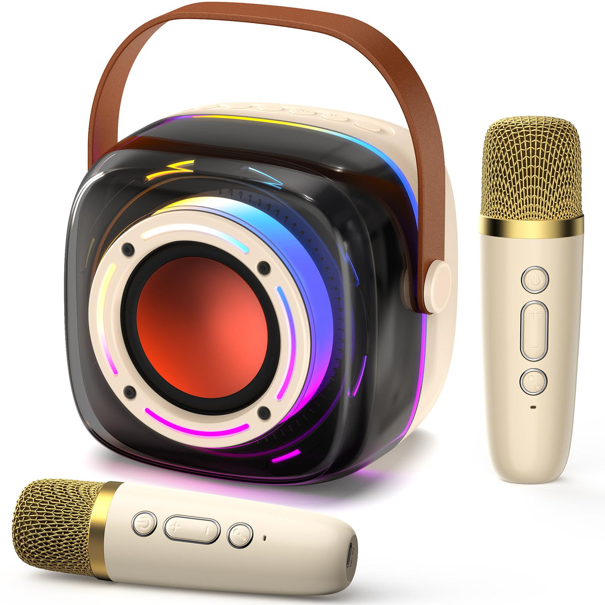 Karaoke Machine With 2 Wireless Mircophones For Adults Kids, Portable Bluetooth Karaoke Speaker With 3.5'' Full-Range Speaker An