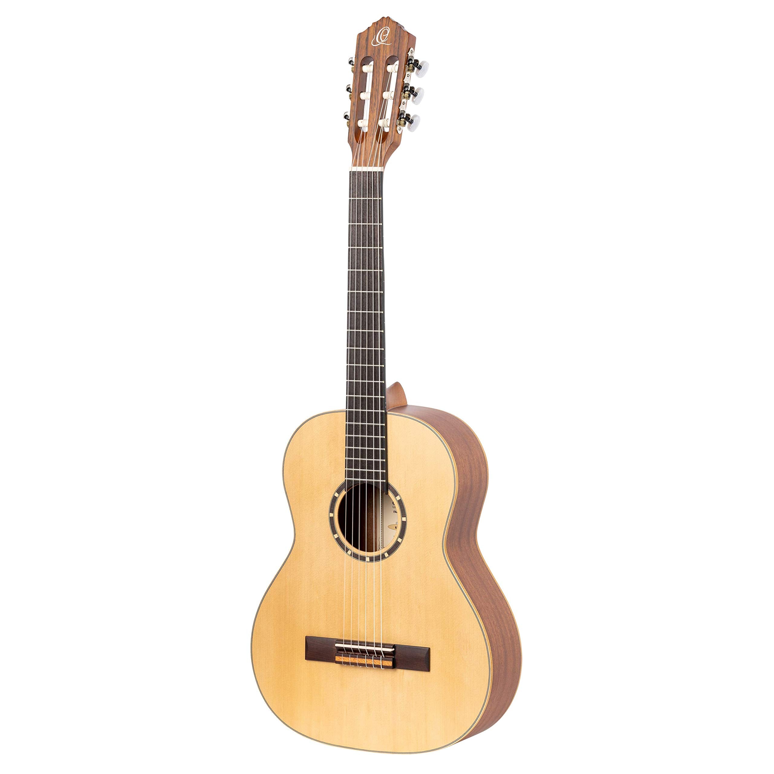 Ortega Guitars 6 String Family Series 3/4 Size Left-Handed Nylon Classical Guitar W/Bag, Spruce Top-Natural-Satin, (R121L-3/4)