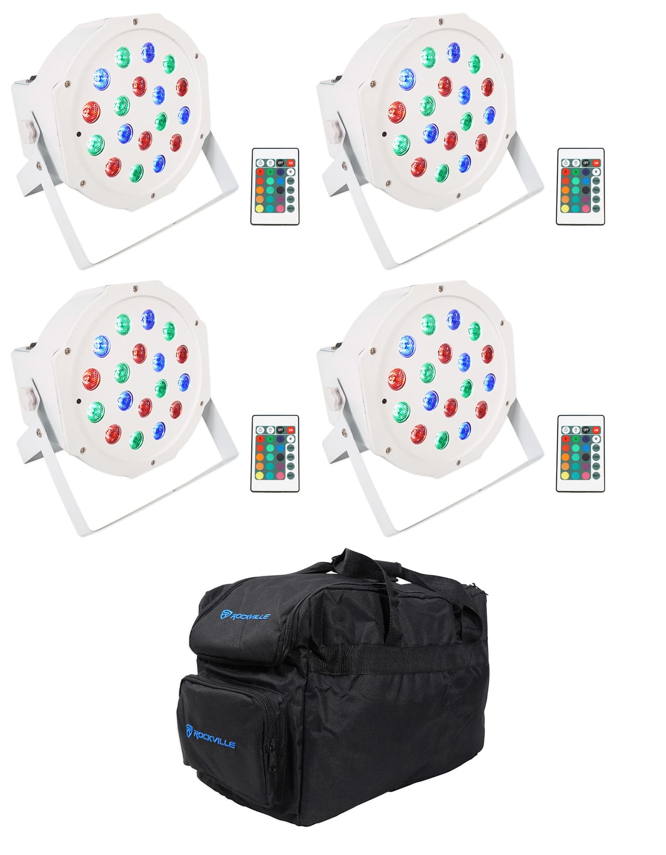 (4) Rockville Battery Par 50 White Rechargeable Led Dmx Dj Wash Up-Lights+Bag