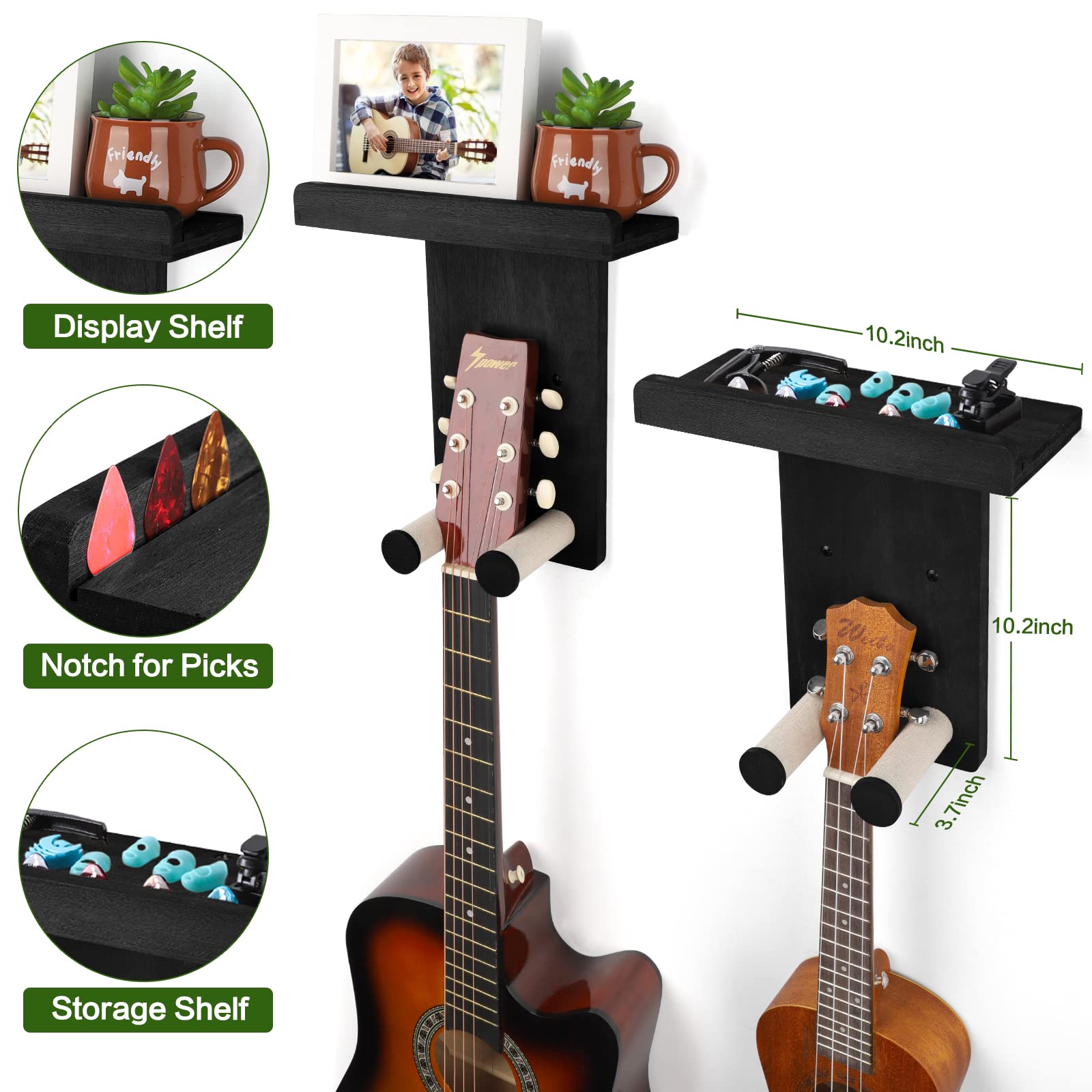 Keebofly Guitar Wall Mount,3 Pack Guitar Hanger Guitar Stand Wall with Pick Holder Guitar Rack for Acoustic or Electric Guitars,