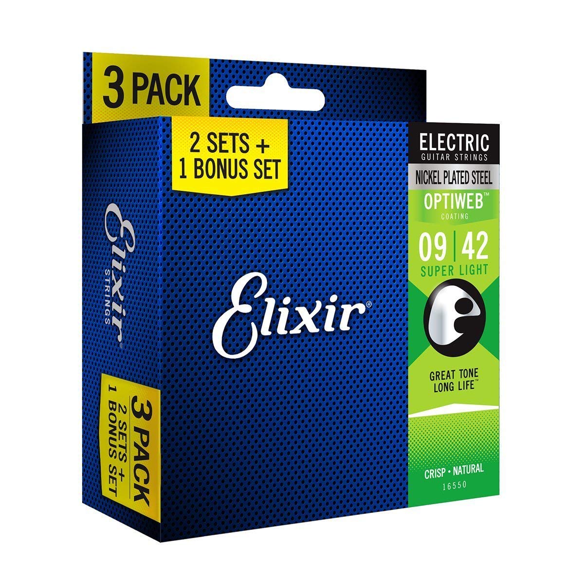 Elixir Strings 16550 Guitar Strings With Optiweb Coating, 3 Pack, Super Light (.009-.042)