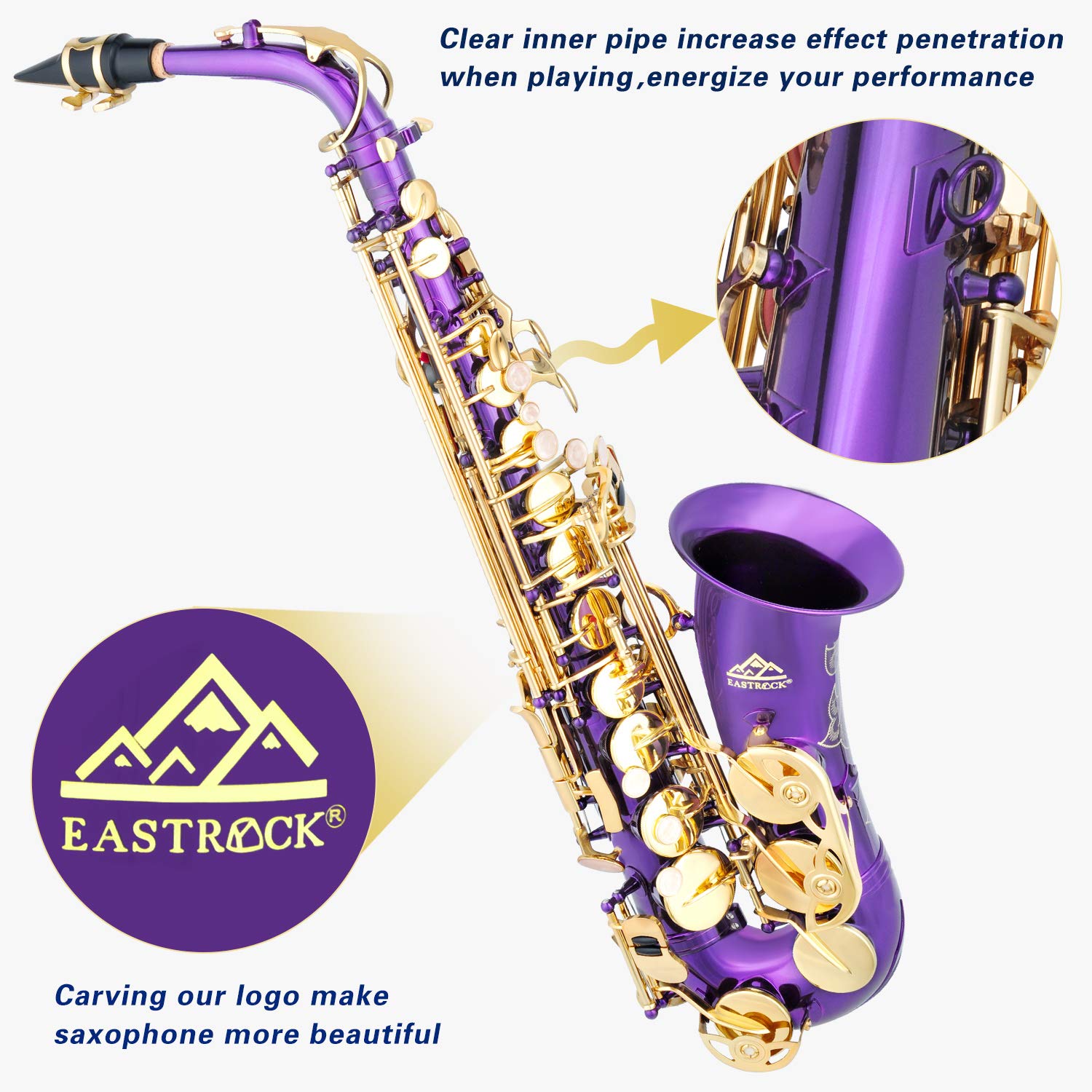 EASTROCK Purple/Golden Alto Saxophone E Flat Sax Full Kit for Students Beginner with Carrying Case,Mouthpiece,Mouthpiece Cushion