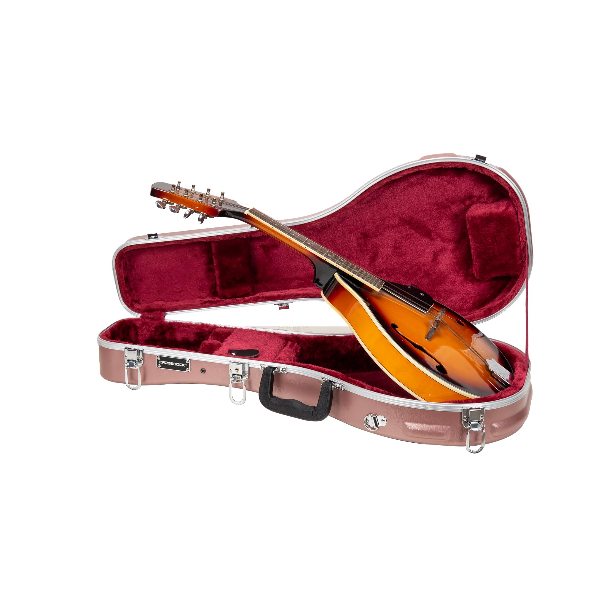 Crossrock A-style Mandolin Case | ABS Molded Hardshell with Security Lock, Metal Feet, and Detachable Straps-Rose Gold (CRA862MA