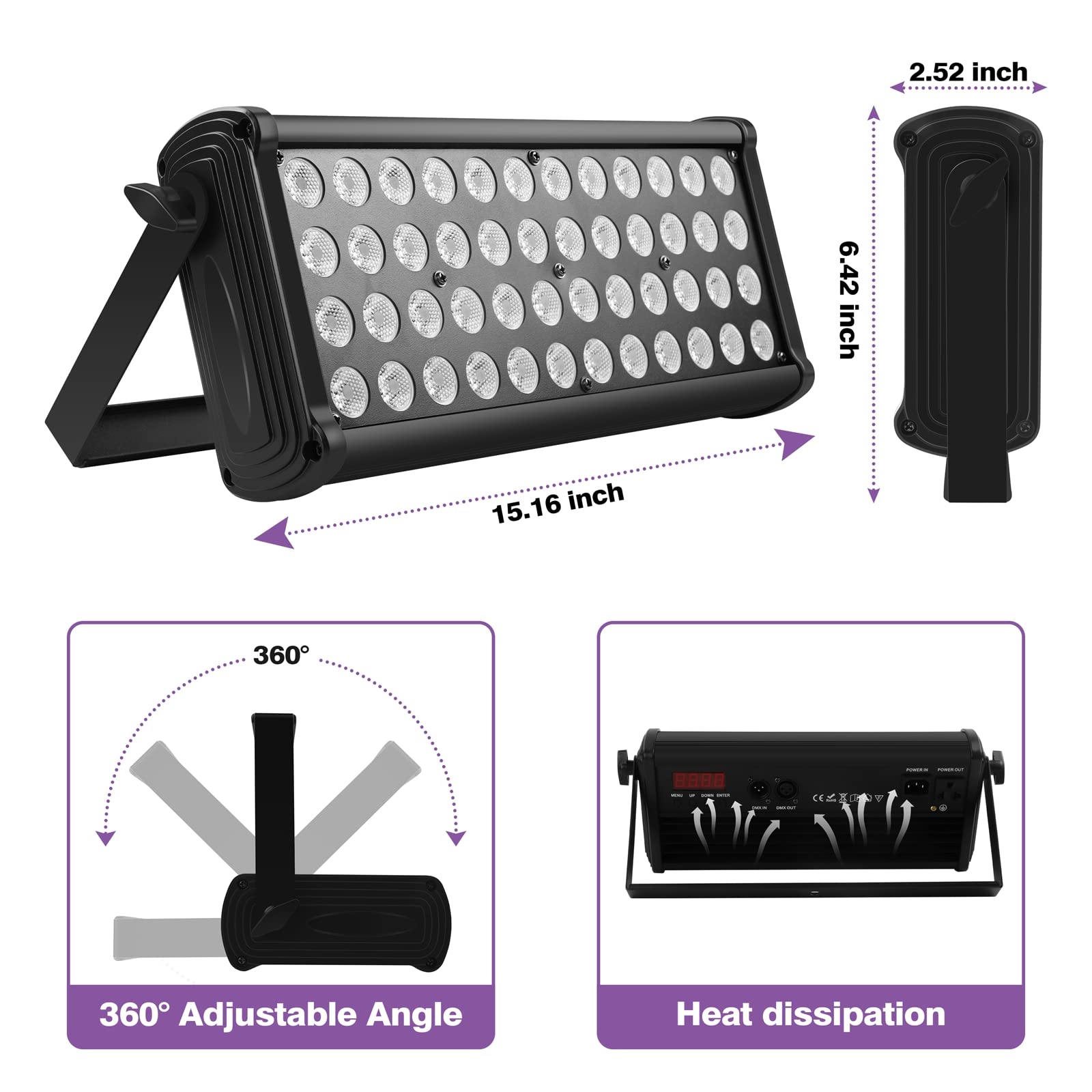 Stage Light Bar Wash Light 80W 48LEDs RGB Dj Lights Bar 2-8-12 DMX Control Auto Play Sound Activated Uplight Bar for Wedding Dis