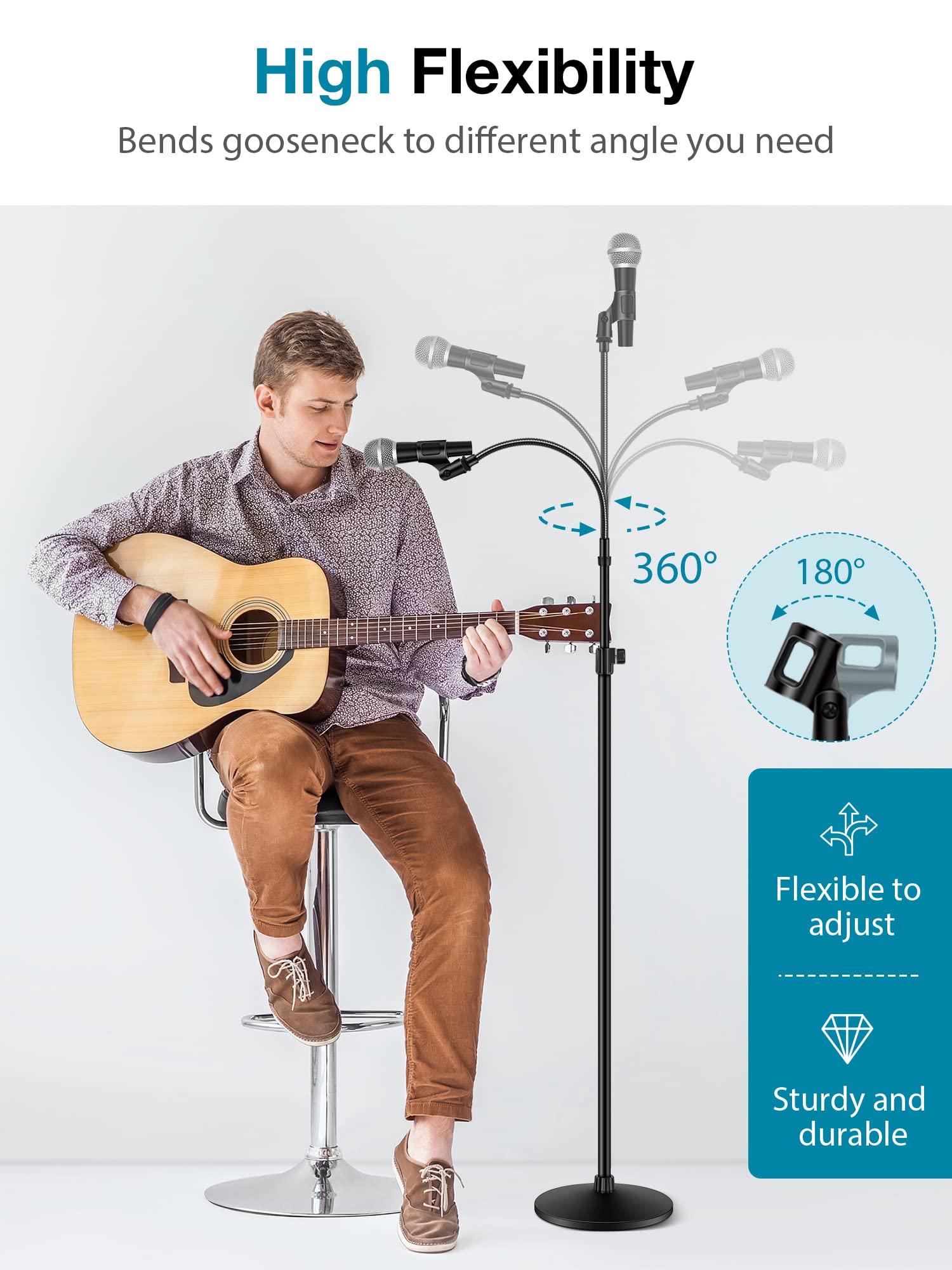 InnoGear Microphone Stand, Mic Stand Detachable Gooseneck Mic Floor Stand Height Adjustable from 32    to 70    with Weighted Ro