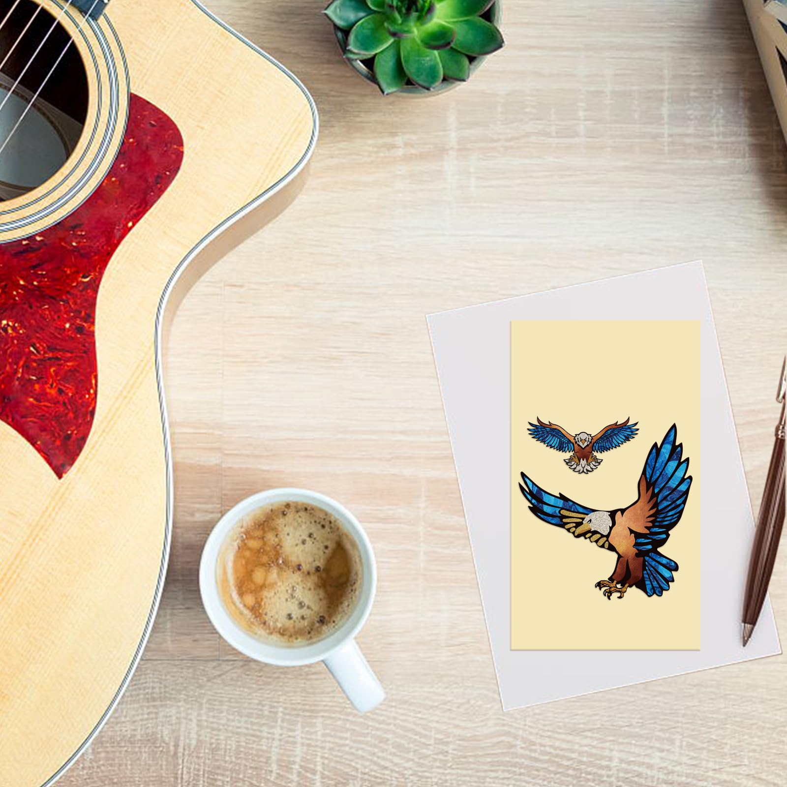 PLIGREAT 2 Pack Guitar Guard Board Stickers Guitar Headstock Decor Removable Eagle Decals DIY Gifts for Guitarist Bass Player Ba
