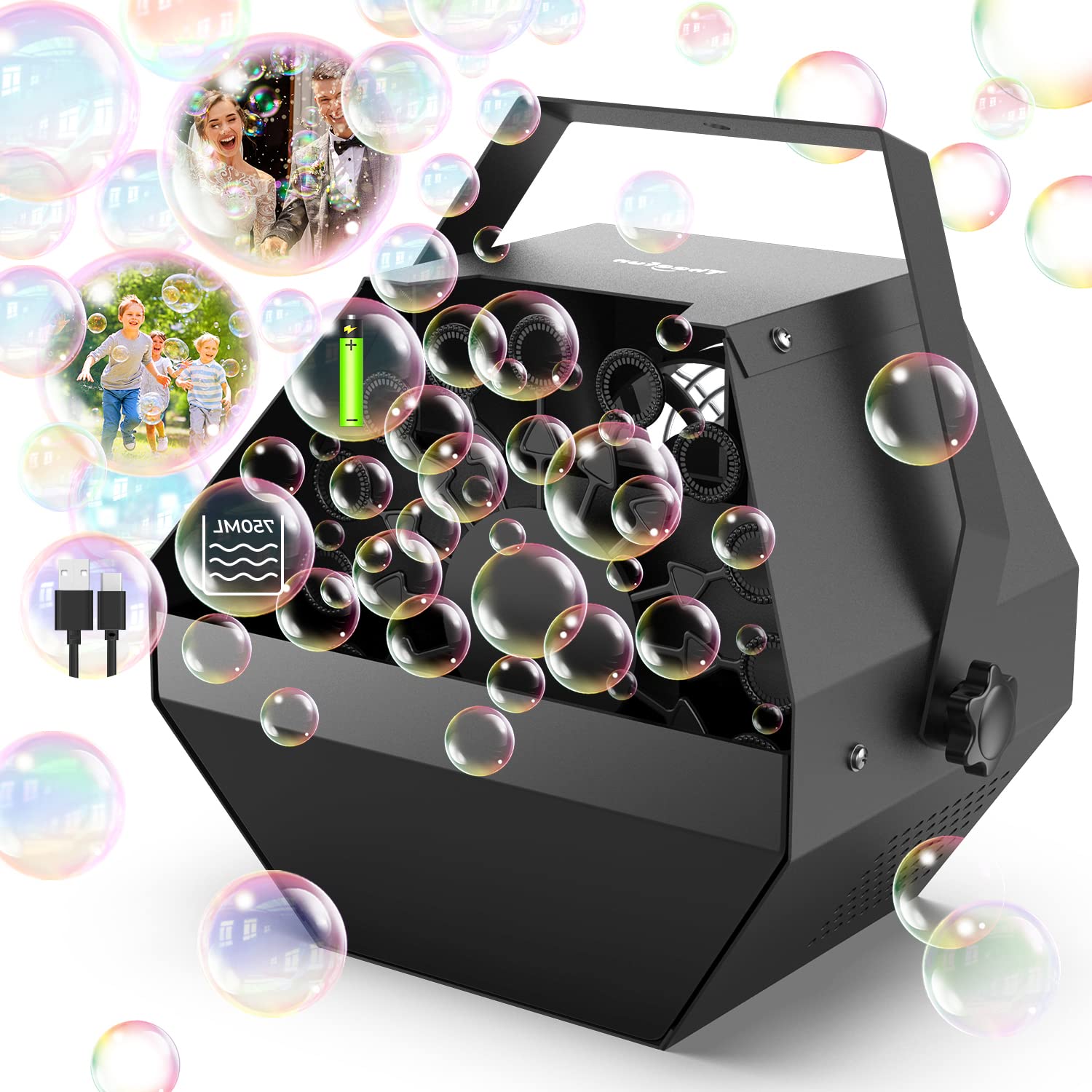 Theefun Batteries Bubble Machine: Remote Control 750Ml Metal Bubble Blower Type-C Operated With 1000+ Bubbles Per Minute, Automa