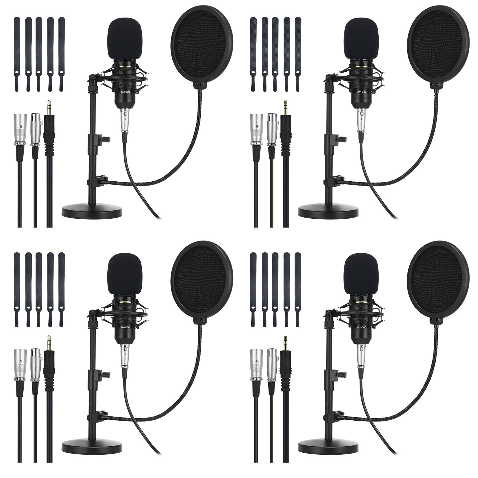 4 Pack Xlr Condenser Microphone Professional Studio Cardioid Microphone Kit Includes Cardioid Mics Shock Stand Windproof Cotton