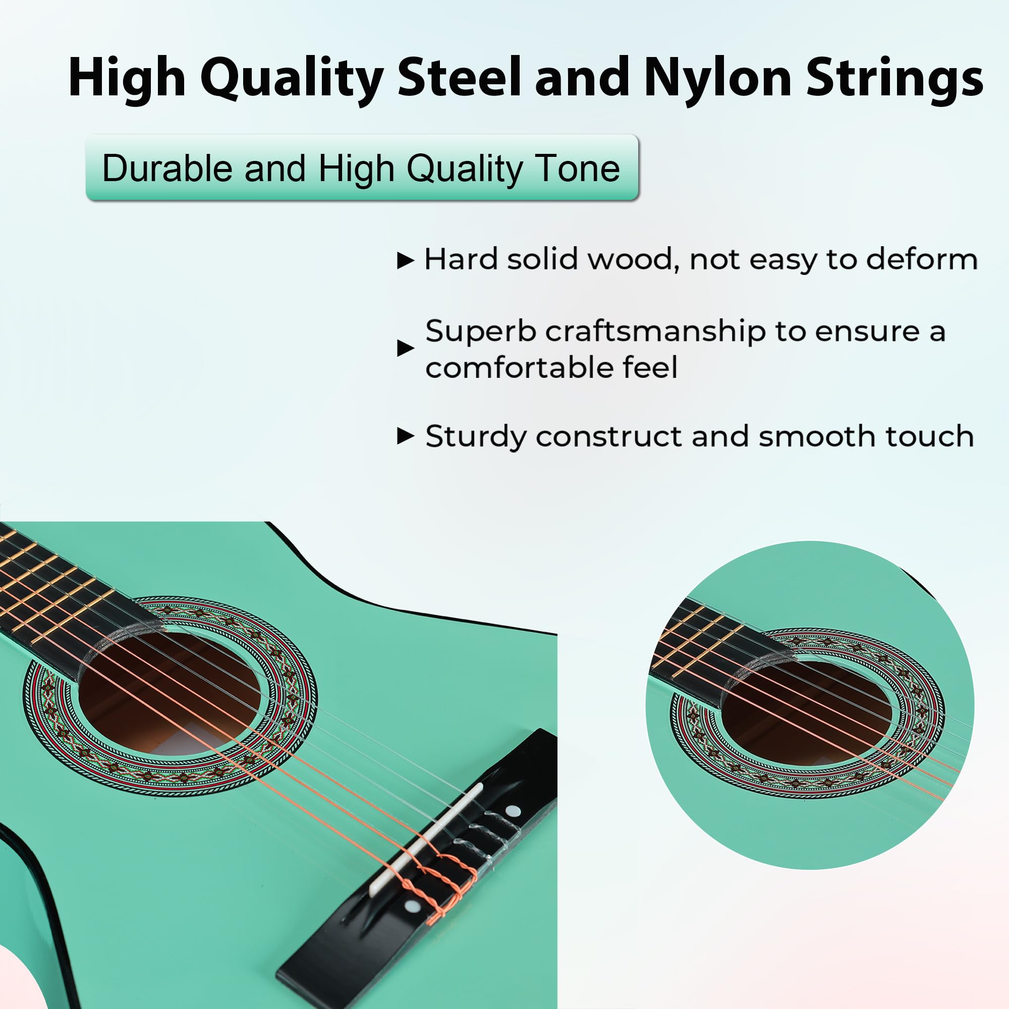 ADM Beginner Acoustic Classical Guitar 38 Inch Nylon Strings Wooden Guitar Bundle Kit for Kid Boy Girl Student Youth Guitarra On