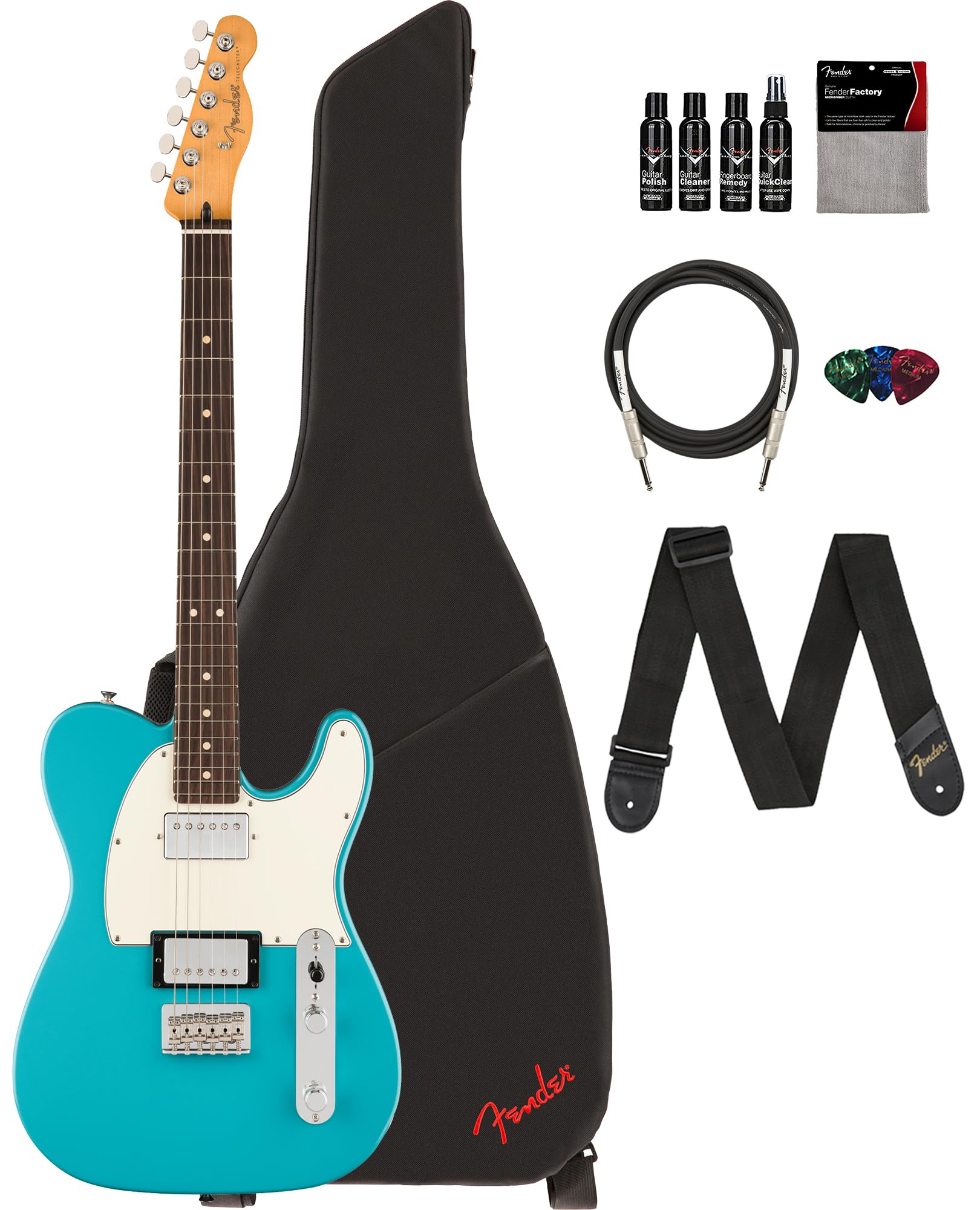 Fender Player Ii Telecaster Hh - Aquatone Blue Bundle With Gig Bag, Strap, Cable, 3-Pack Picks And Guitar Cleaning Kit