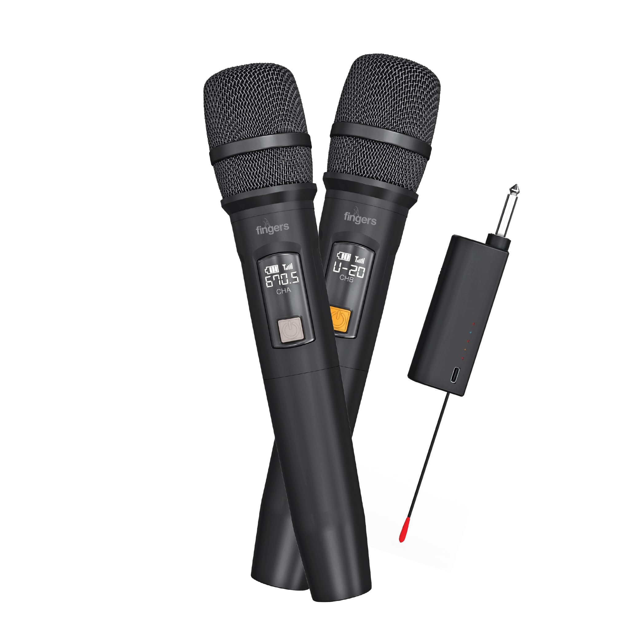 Fingers Freedom Mic-U221 Set Of 2 Wireless Microphones (2 Wireless Mics + 6.35 Mm Pin Receiver With Type-C Charging Port, Uhf Du