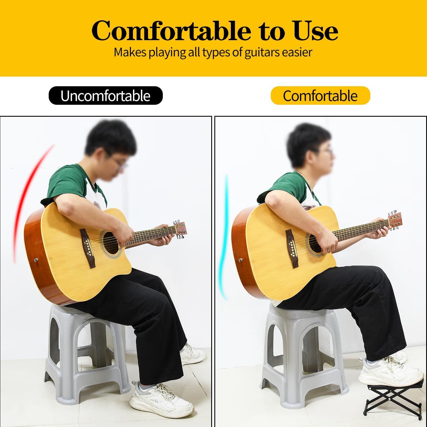 4 Pack Guitar Foot Stool, 6 Position Height Guitar Foot Rest, Adjustable Guitar Rest Step Footstool with Rubber End Caps and Non