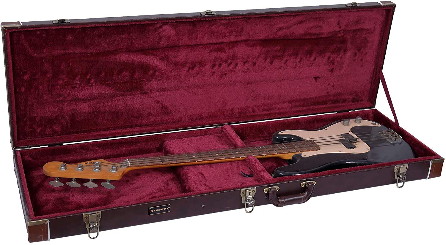 Crossrock Wood Case Fits Electric Bass Guitars-Brown (CRW620BBR)