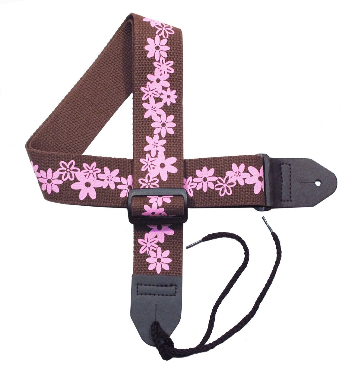 Legacystraps Girls Flower Guitar Strap - 2'' Cotton With Hot Pink Daisy Flowers On Chocolate Daisy Collection Volume 2 Pinks