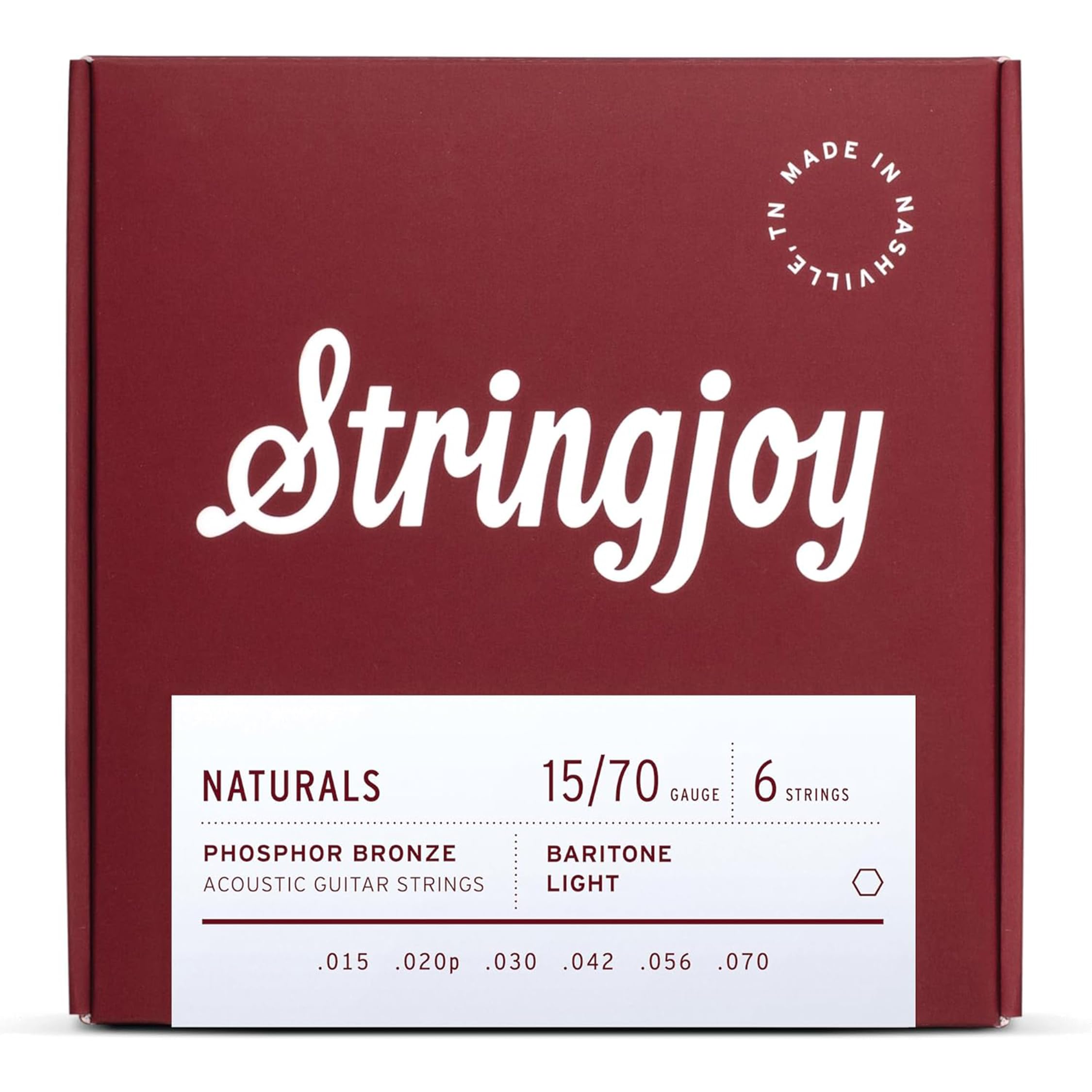 Stringjoy NB1570 Phosphor Bronze Acoustic Guitar Strings, 15-70 Baritone Light Gauge, Acoustic Guitar Strings for Clear Tones, D