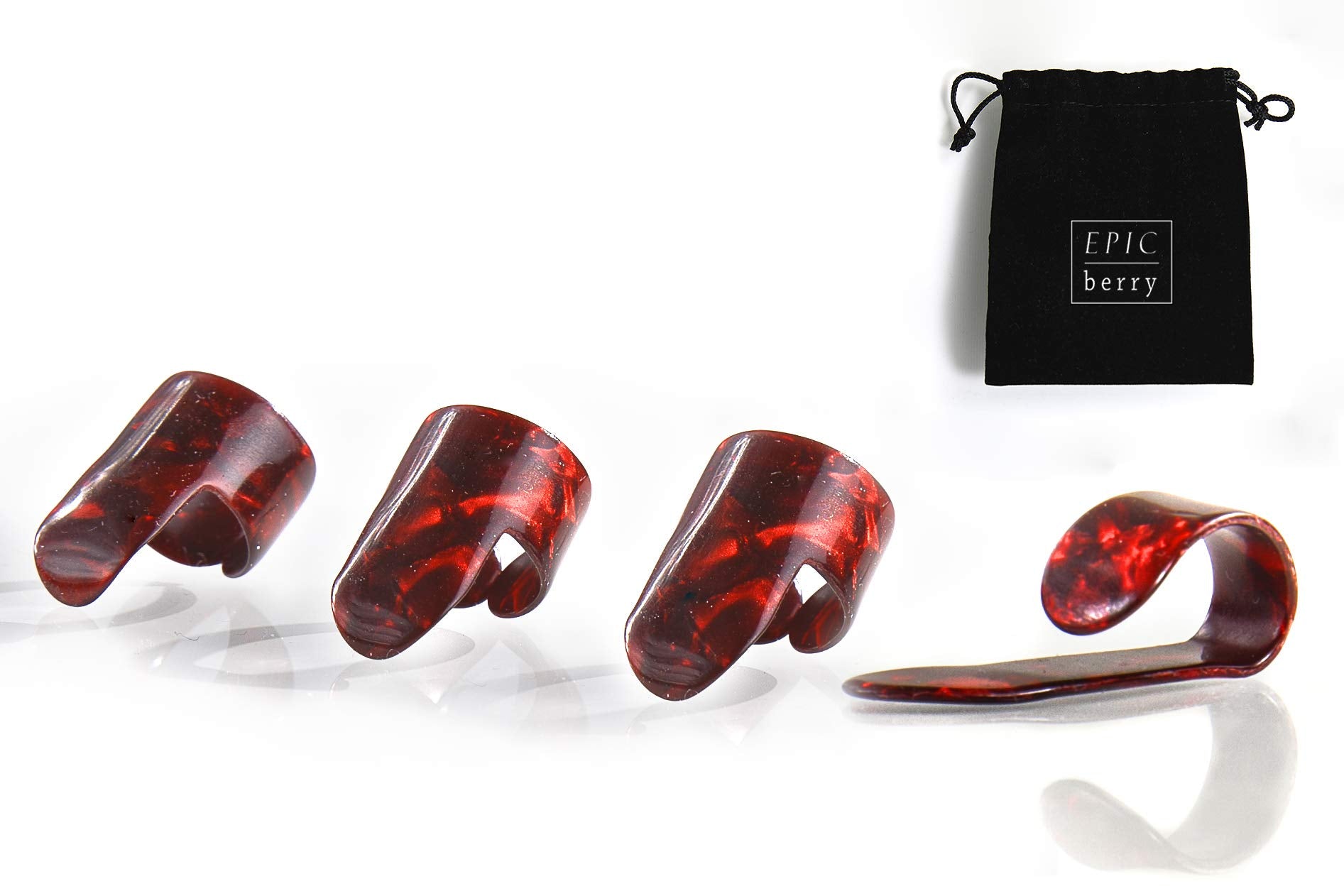 Epic Berry Thumb And Finger Picks - Large Red - Best For Fingerstyle Acoustic Guitar, Banjo Or Ukulele. Includes A Pouch.