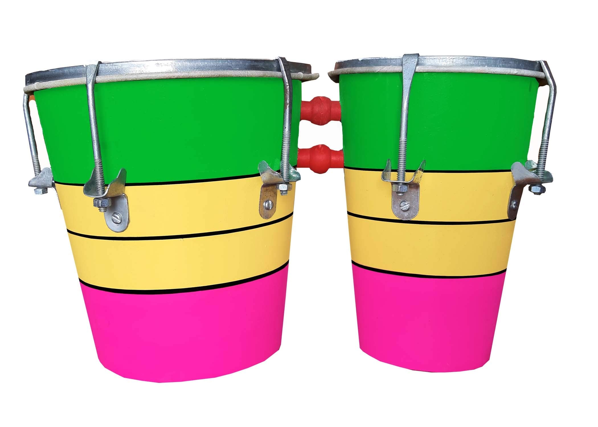 Gt Manufacturers Professional Two Piece Hand Made Wooden Bango Drum (Green,Yellow&Pink)- Multi Color