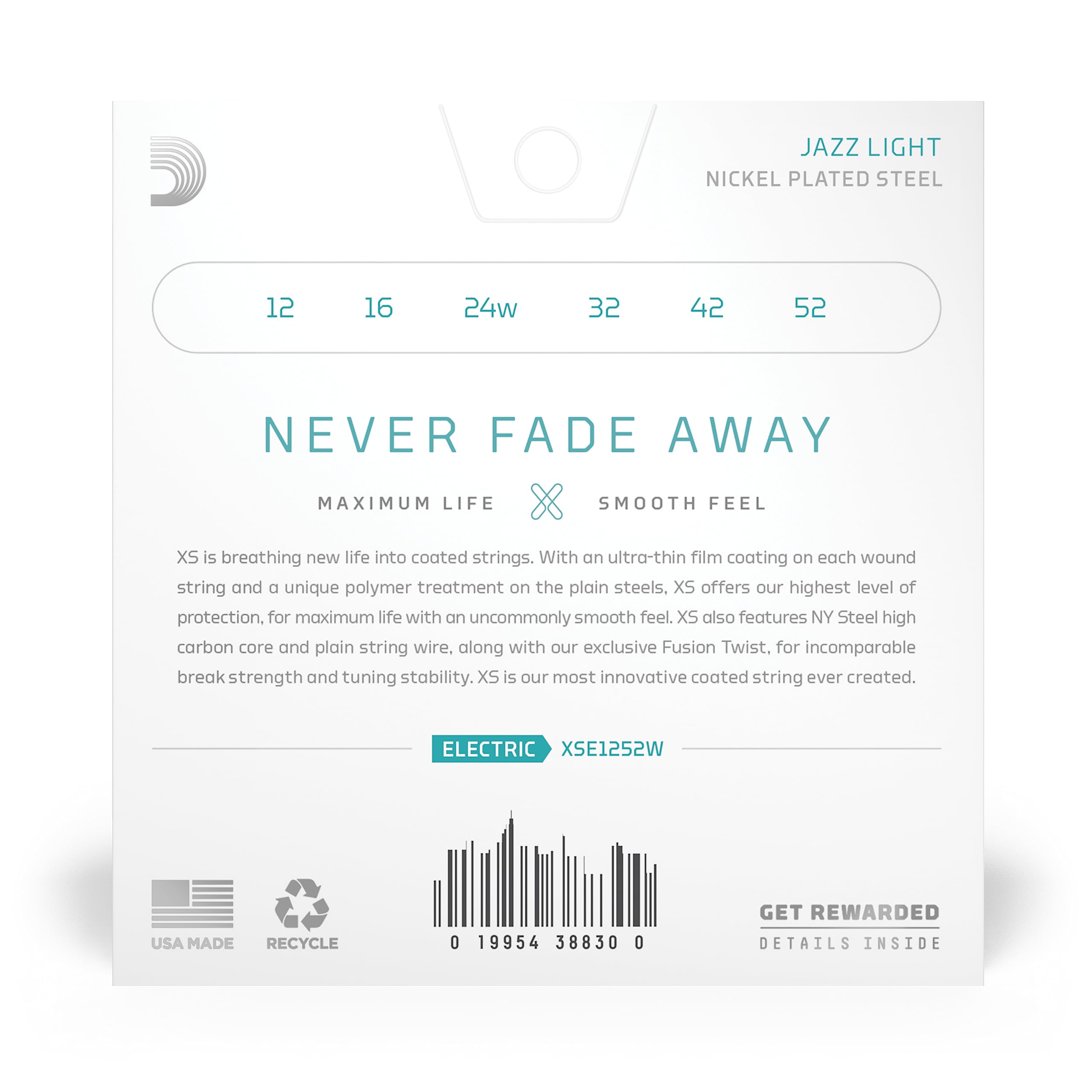 D'Addario Guitar Strings - XS Nickel Coated Electric Guitar Strings - XSE1252W - Maximum Life with Smooth Feel & Exceptional Ton