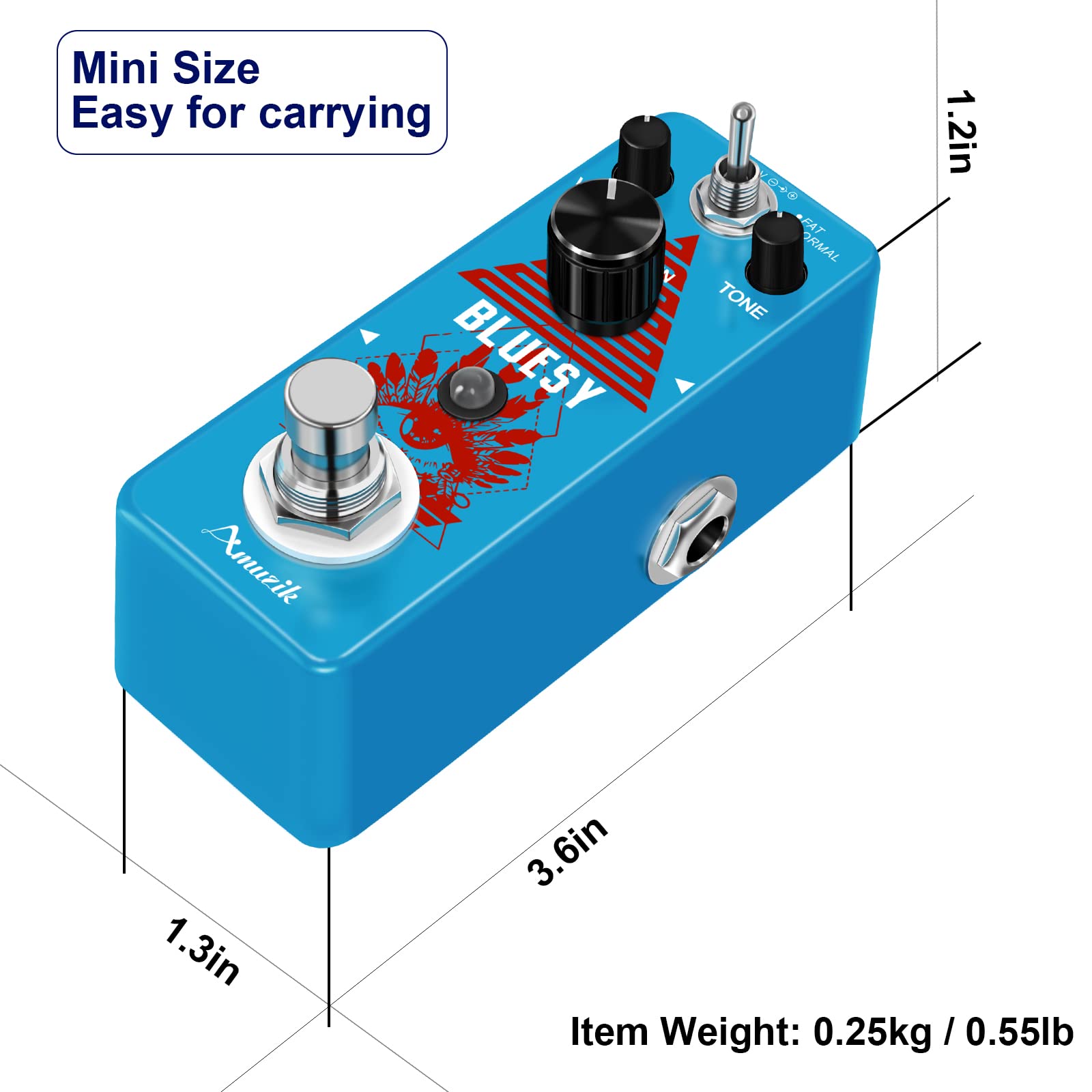 Amuzik Blues King Overdrive Guitar Pedals Analog Vintage Bluesy Distortion Effect Pedal Wide Range Frequency Response 2 Modes Tu