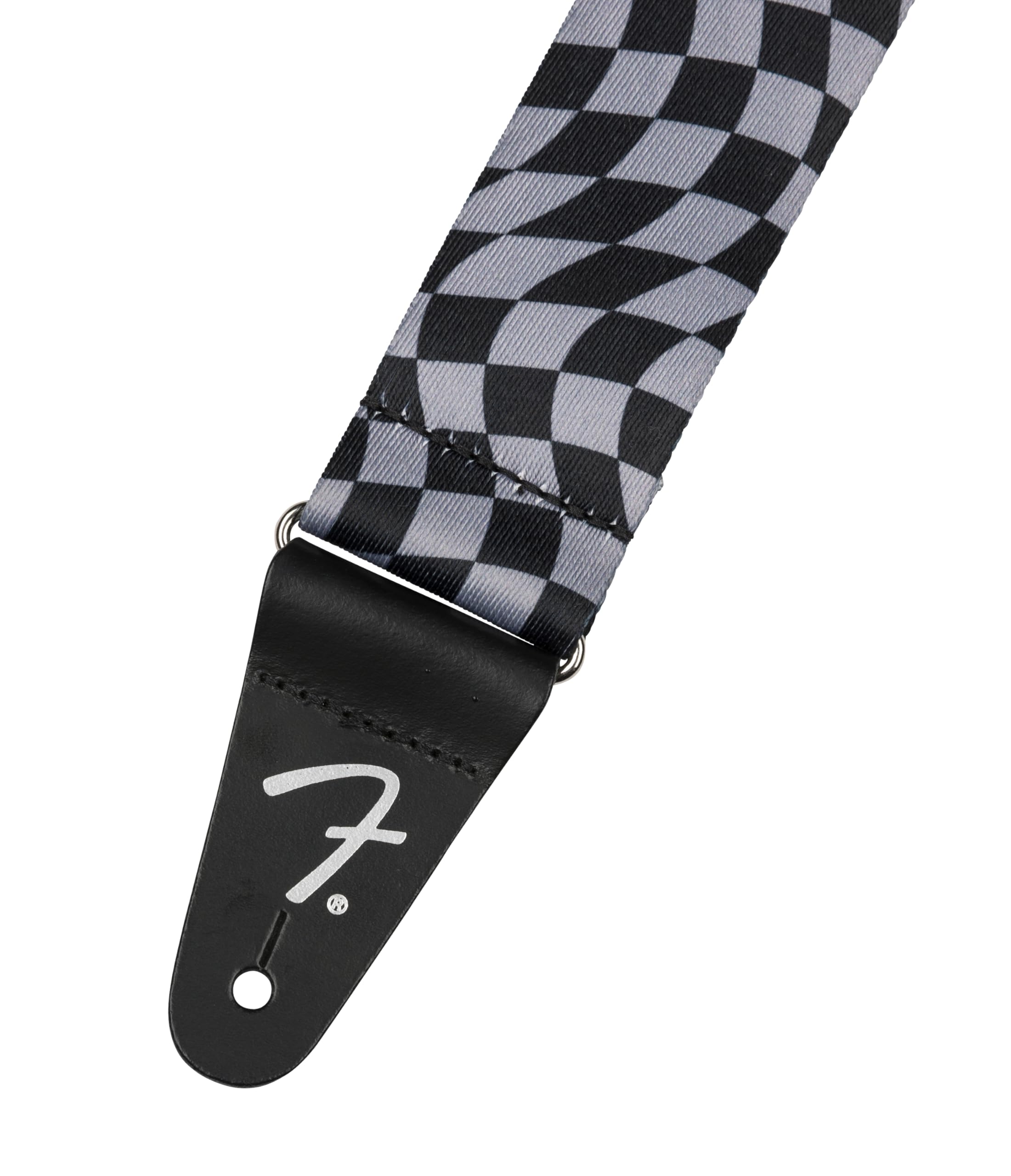 Fender Wavy Checkerboard Polyester Guitar Strap, Adjustable from 34''-59'', Leather Ends, Gray