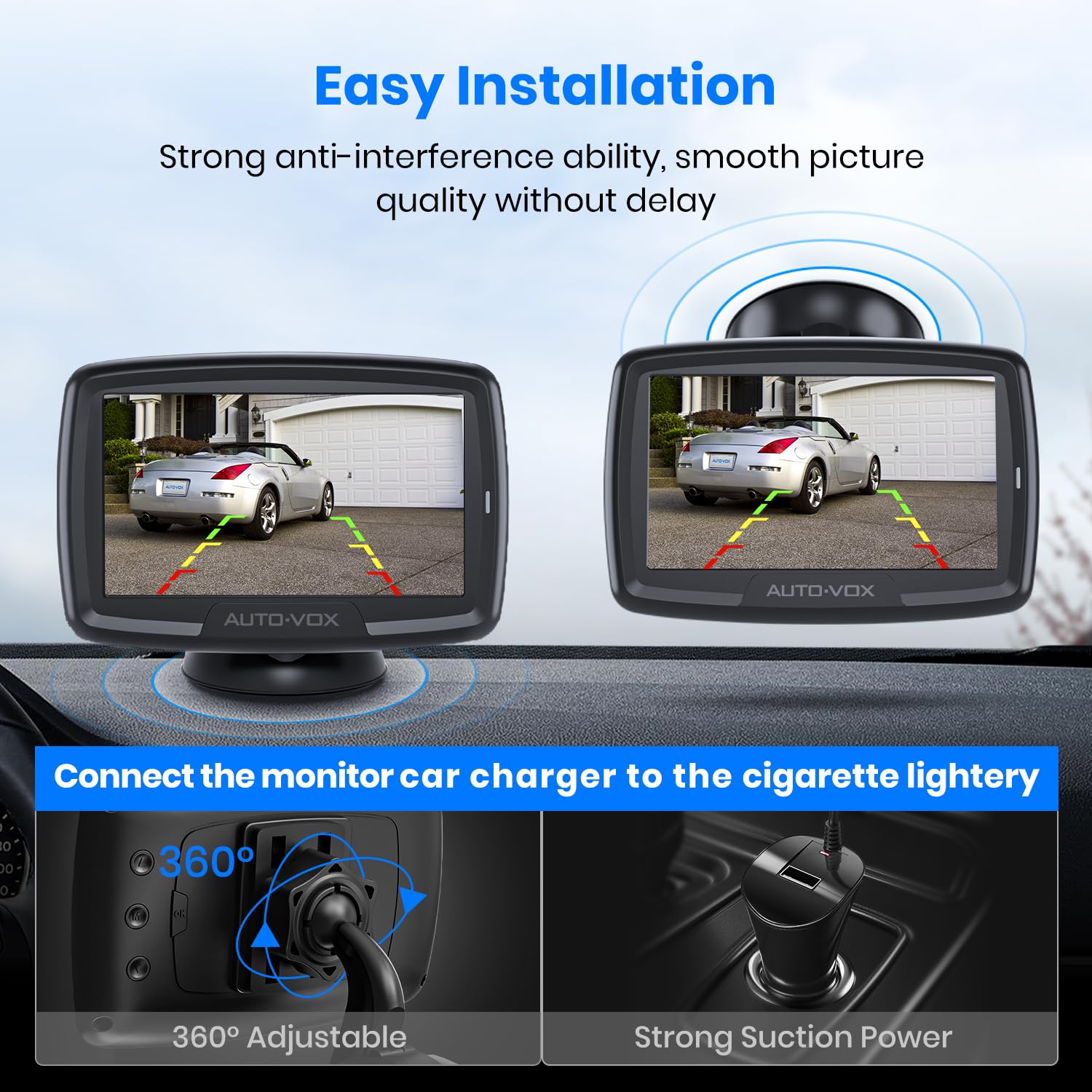 AUTO-VOX CS-2 Wireless Backup Camera with 4.3'' Car Monitor, Easy Install Stable Digital Signal Back Up Camera System, Super Nig