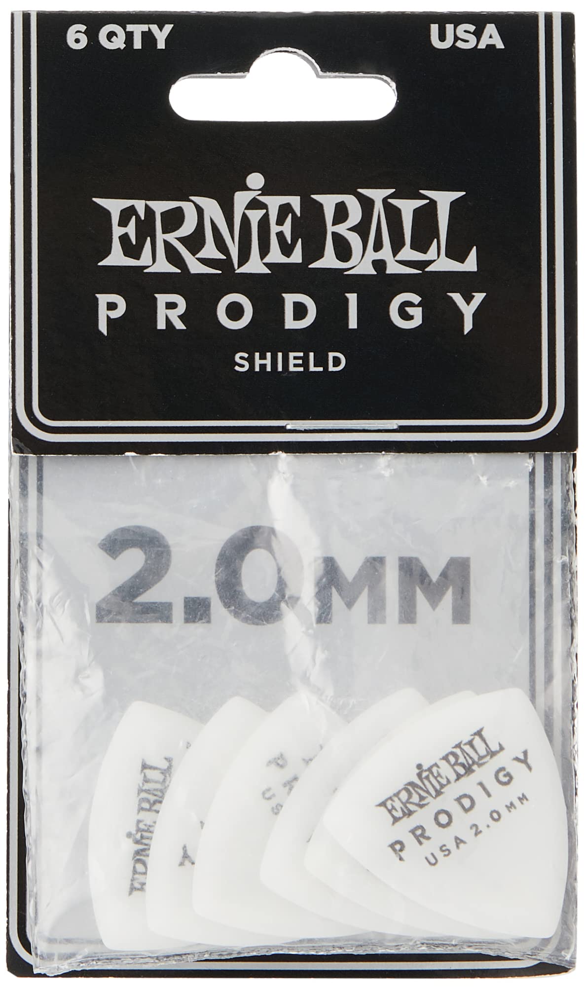 Ernie Ball Prodigy Guitar Picks, Shield, White 20Mm, 6-Pack (P09337)