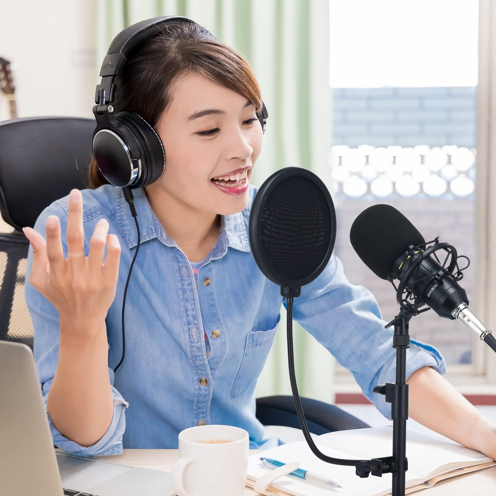 4 Pack XLR Condenser Microphone Professional Studio Cardioid Microphone Kit Includes Cardioid Mics Shock Stand Windproof Cotton