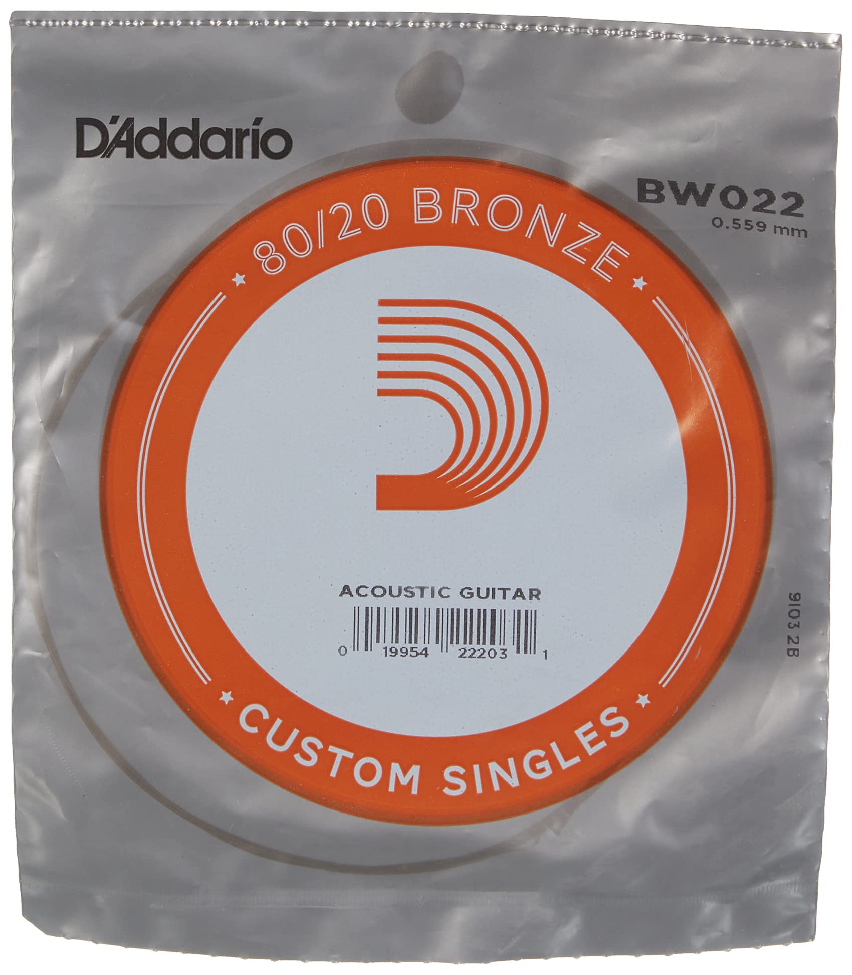 DAddario BW022 Bronze Wound Acoustic Guitar Single String, .022