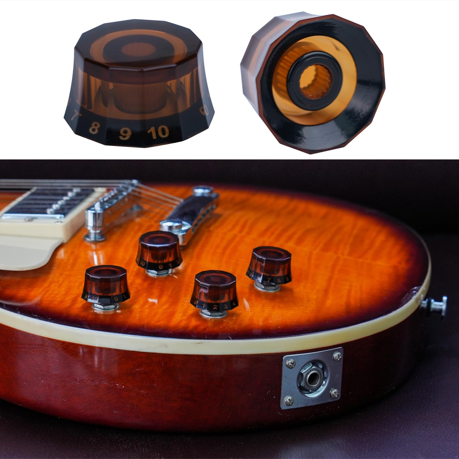 XIYANGJUAN 4pcs Dodecagon Design Transparent Electric Guitar Knobs Brown Speed Control Volume Tone Clera Knob for PRS LP SG Les