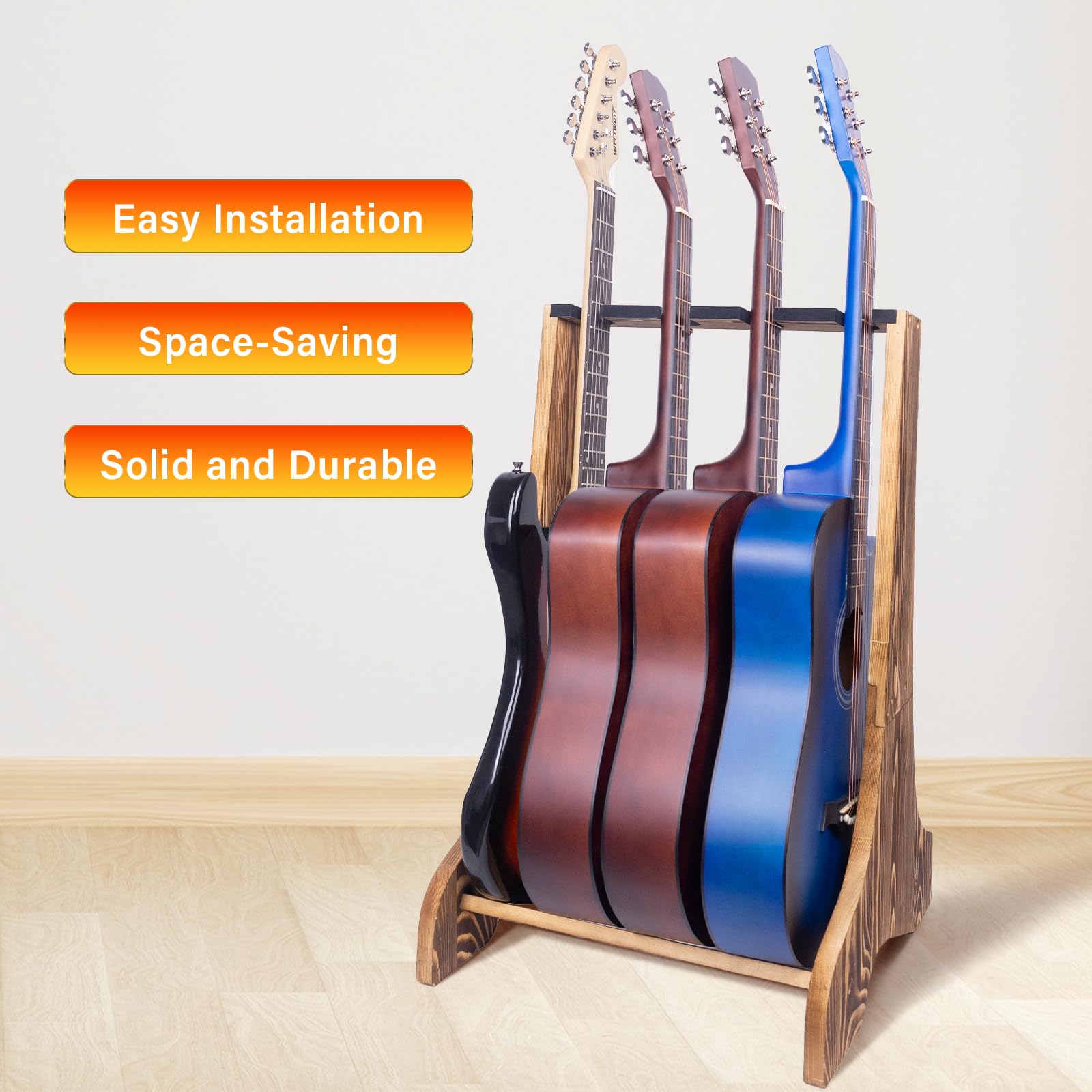 4 Multiple Guitar Stand Racks,Guitar Holder with Protective Velvet Band,Wooden Guitar Display Holder for Acoustic, Electric Guit