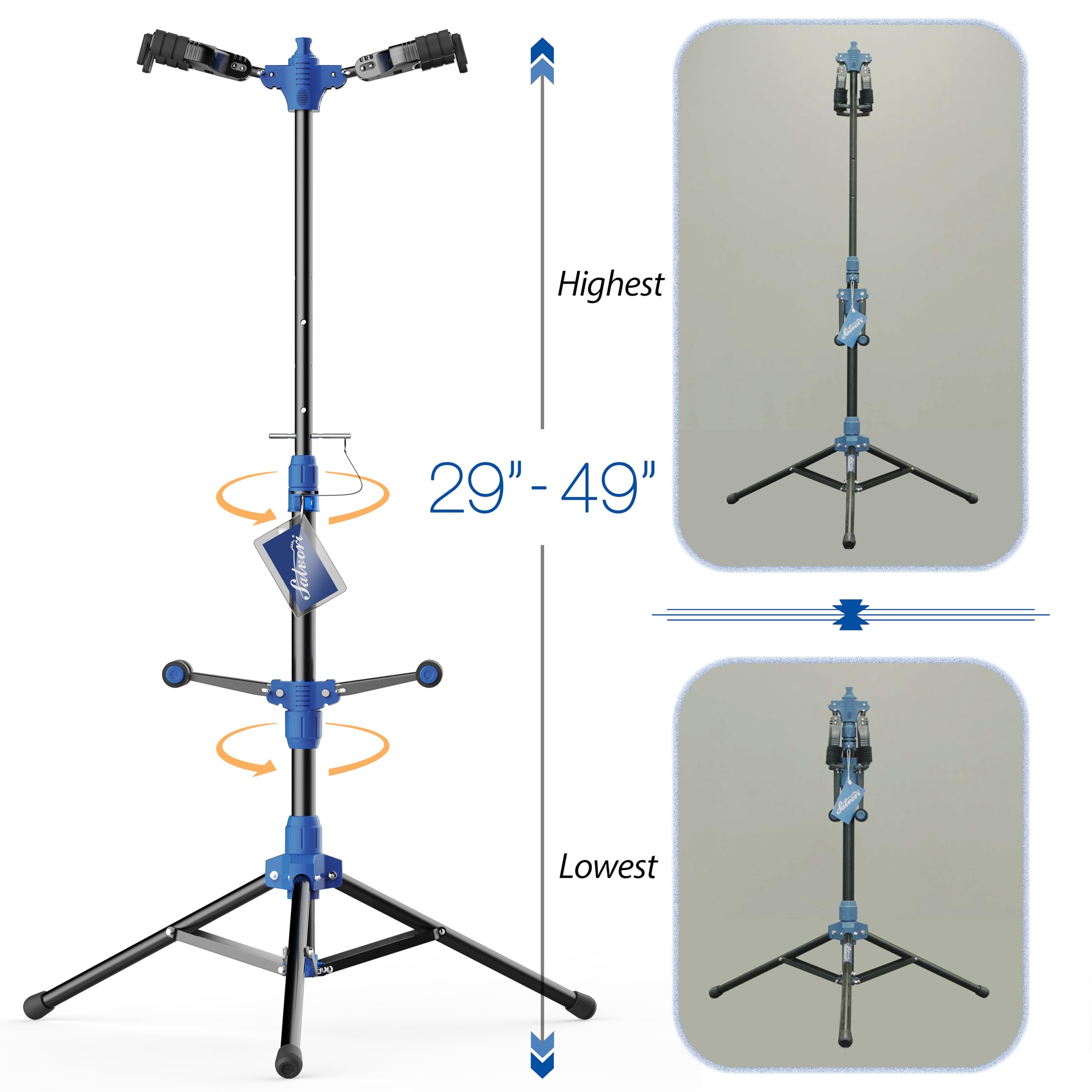 Salvori Folding Dual Guitar Stand with Auto-Lock System and Soild Tripod, Double/Multiple Guitar Stand/Holder/Rack for Single Ba