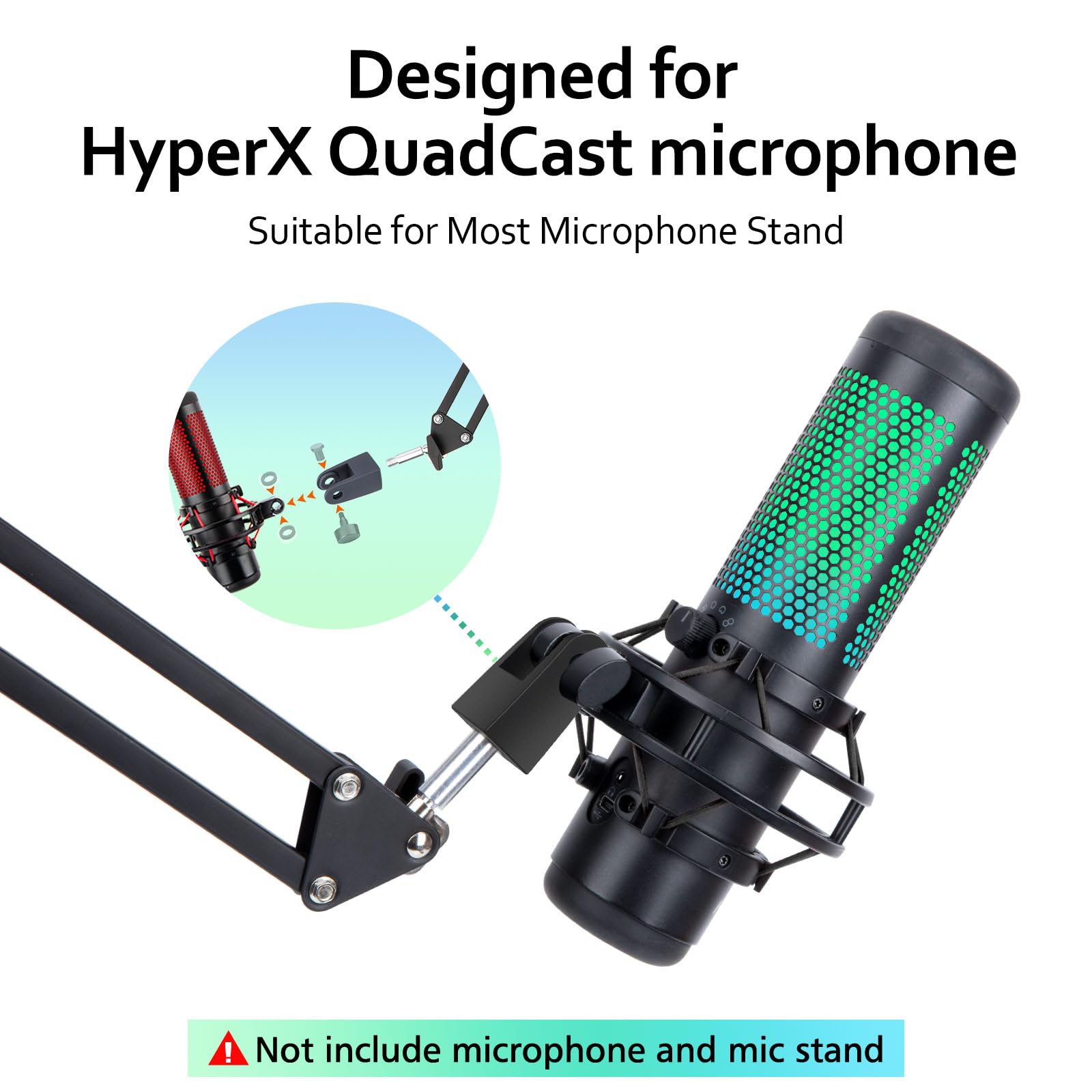 WIBOND Microphone Mount Adapter for HyperX QuadCast, HyperX QuadCast Mount Adapter HyperX QuadCast S Boom Arm Replacement Adapte