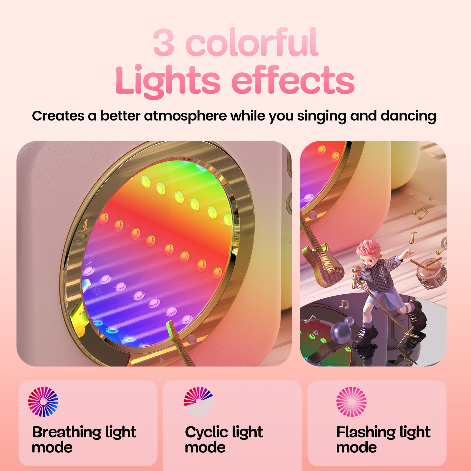 XWIT Karaoke Machine Gifts for Kids Adults: Mini Karaoke Speaker Machine with Wireless Microphones Colorful LED Light Christmas